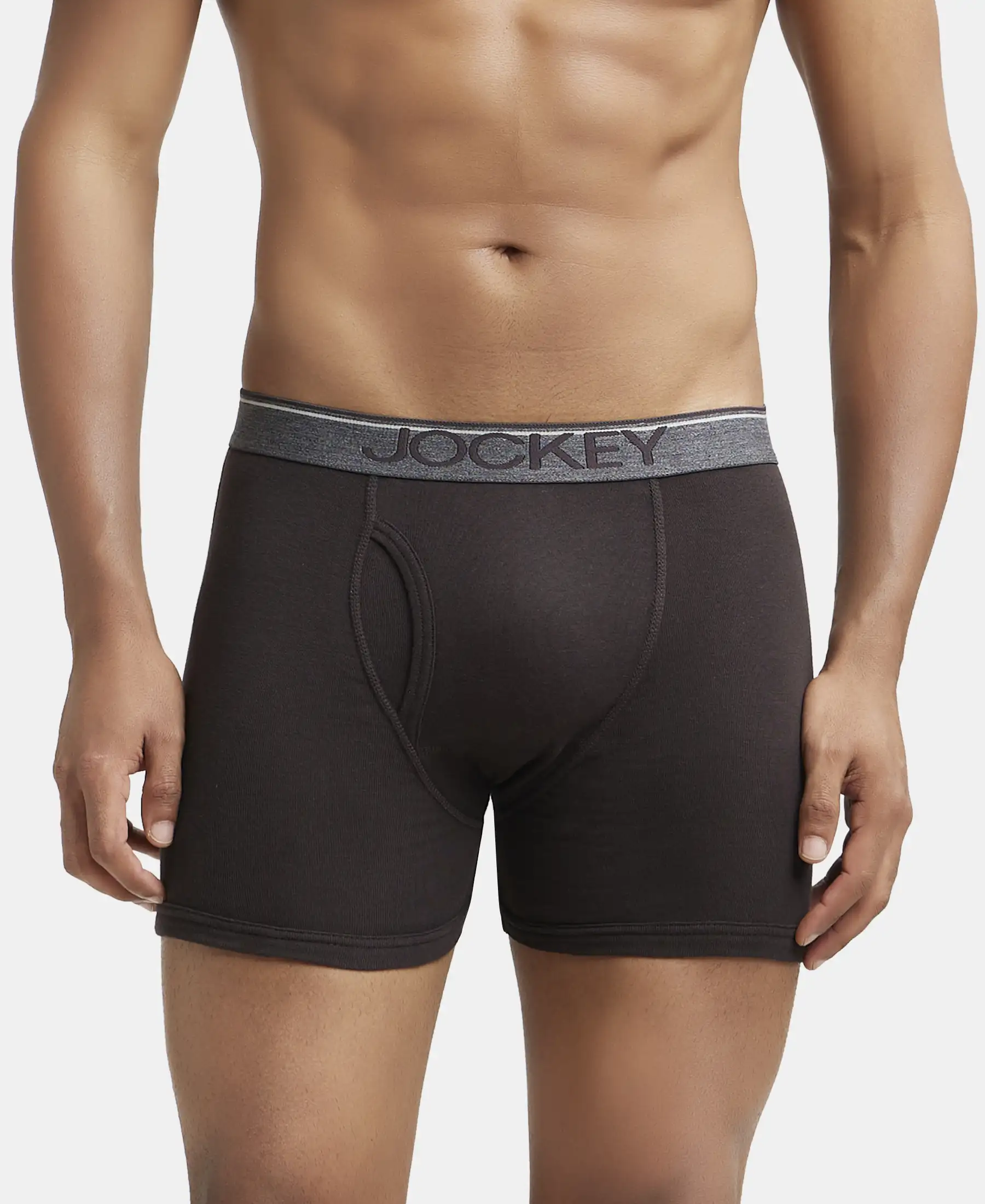 Super Combed Cotton Rib Solid Boxer Brief with Ultrasoft and Durable Waistband - Black/Grey Melange/Brown (Pack of 3) - Image 10