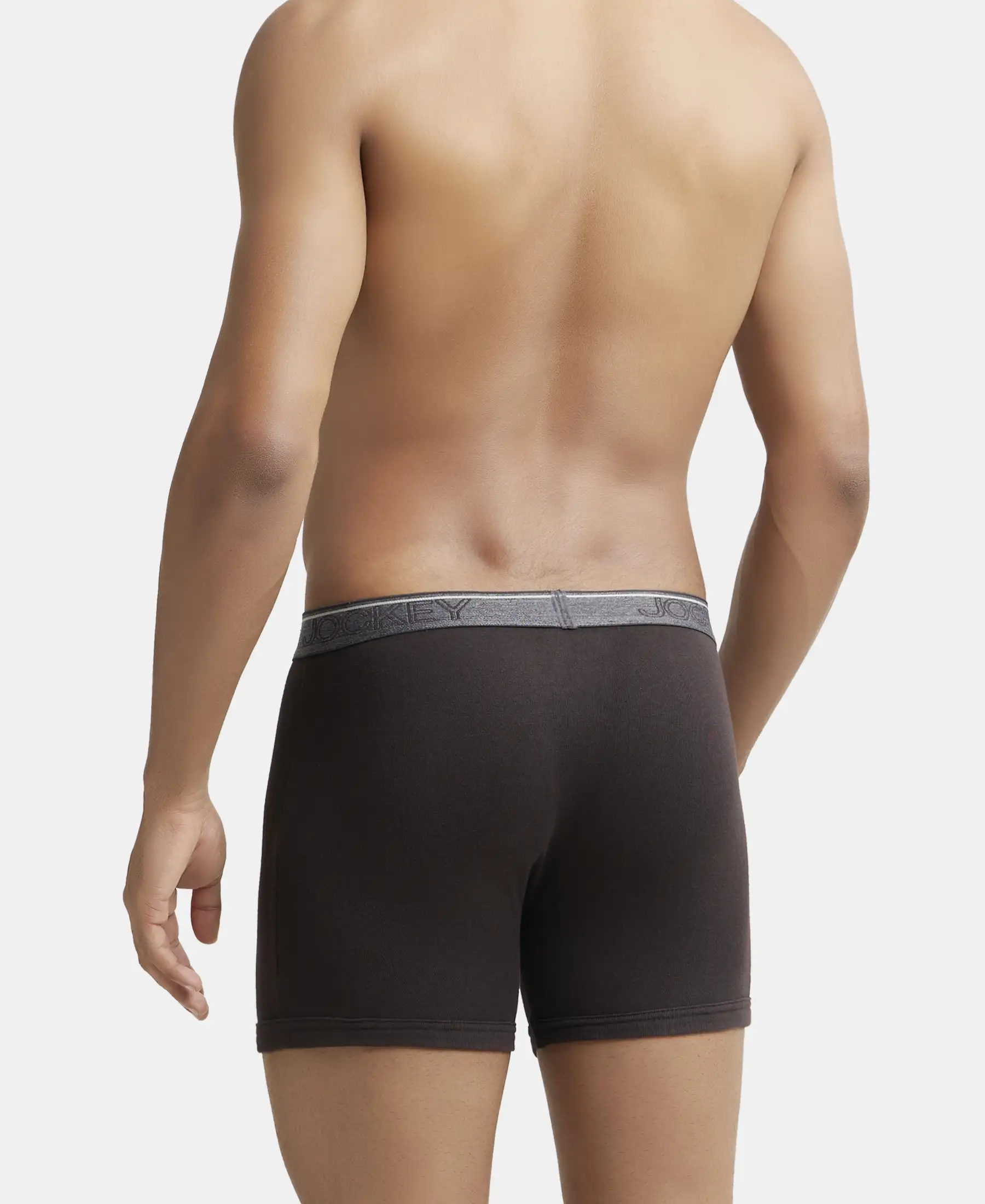 Super Combed Cotton Rib Solid Boxer Brief with Ultrasoft and Durable Waistband - Black/Grey Melange/Brown (Pack of 3) - Image 12