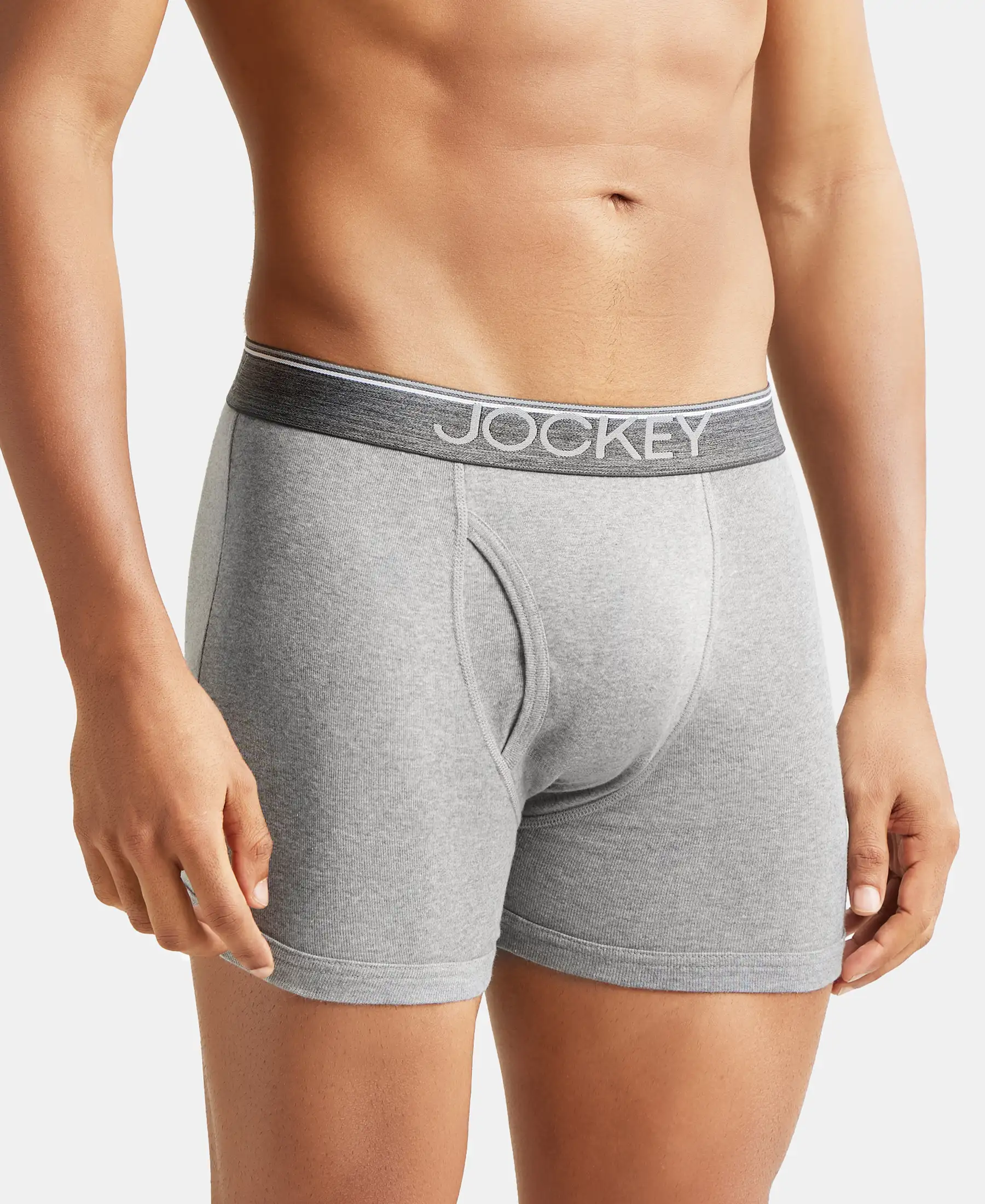 Super Combed Cotton Rib Solid Boxer Brief with Ultrasoft and Durable Waistband - Black/Grey Melange/Brown (Pack of 3) - Image 16