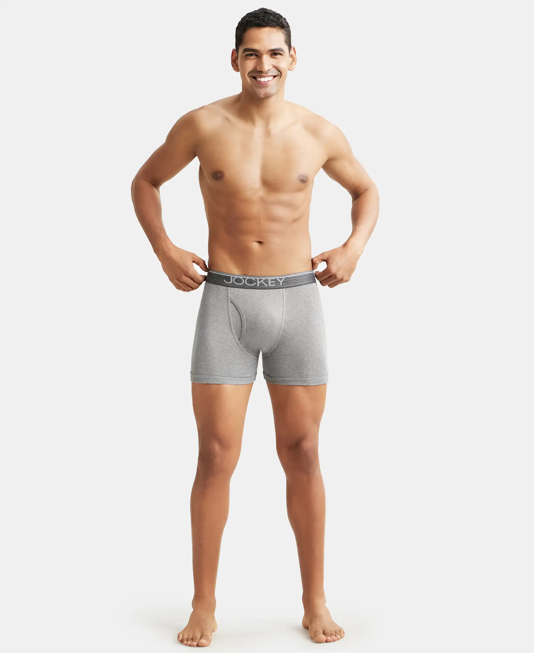 Super Combed Cotton Rib Solid Boxer Brief with Ultrasoft and Durable Waistband - Black/Grey Melange/Brown (Pack of 3) - Image 18