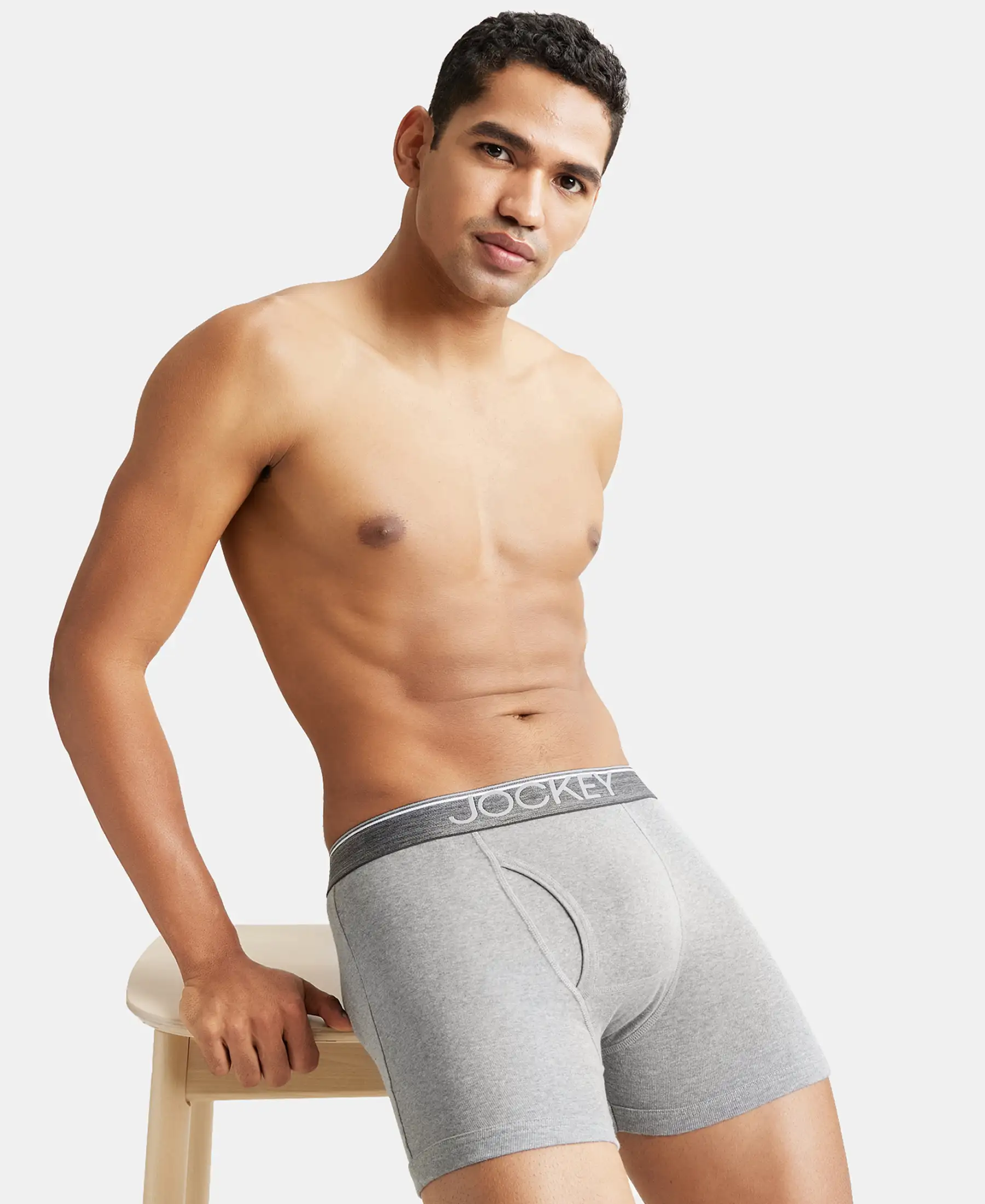 Super Combed Cotton Rib Solid Boxer Brief with Ultrasoft and Durable Waistband - Black/Grey Melange/Brown (Pack of 3) - Image 19