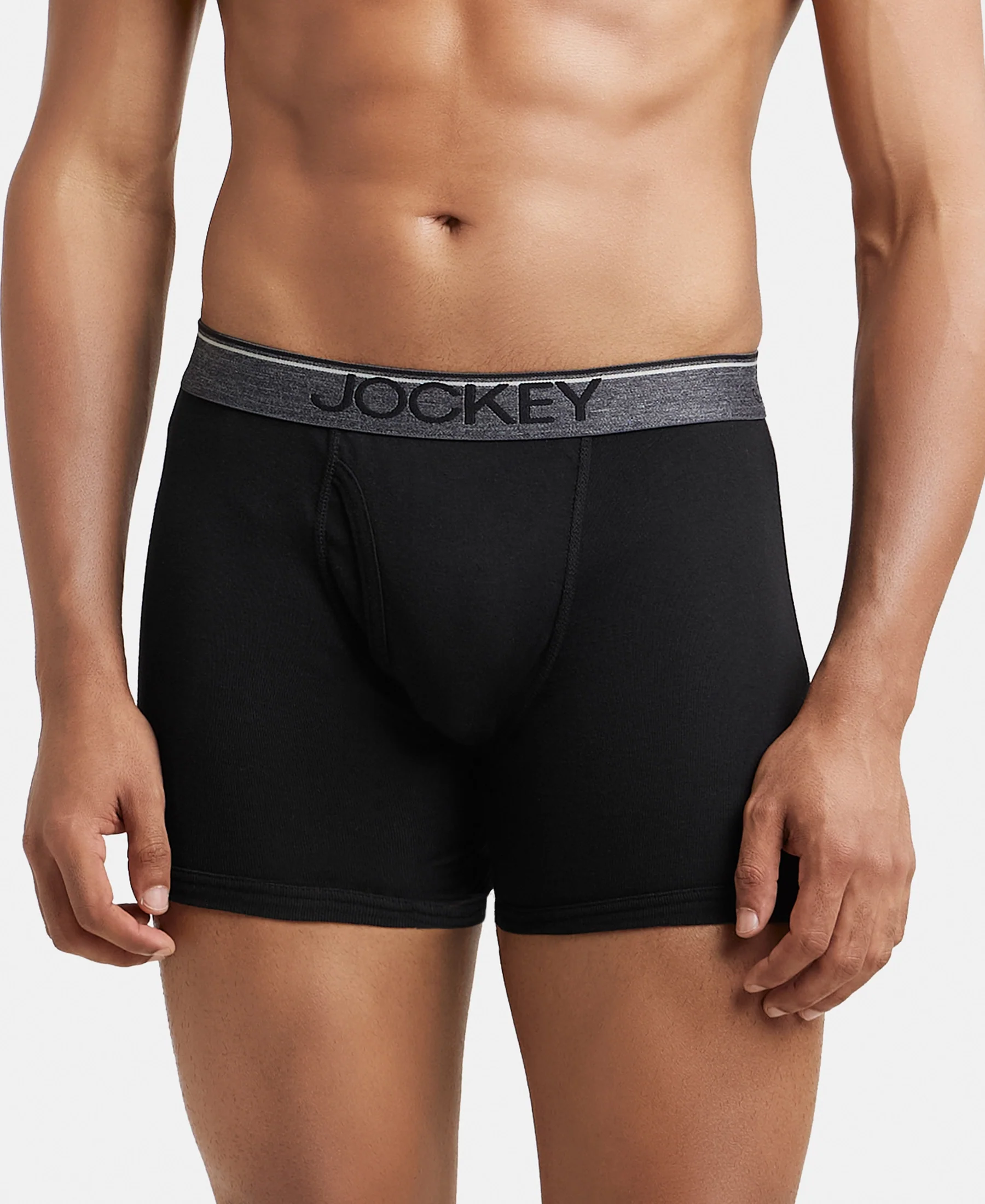 Super Combed Cotton Rib Solid Boxer Brief with Ultrasoft and Durable Waistband - Black/Grey Melange/Brown (Pack of 3) - Image 7