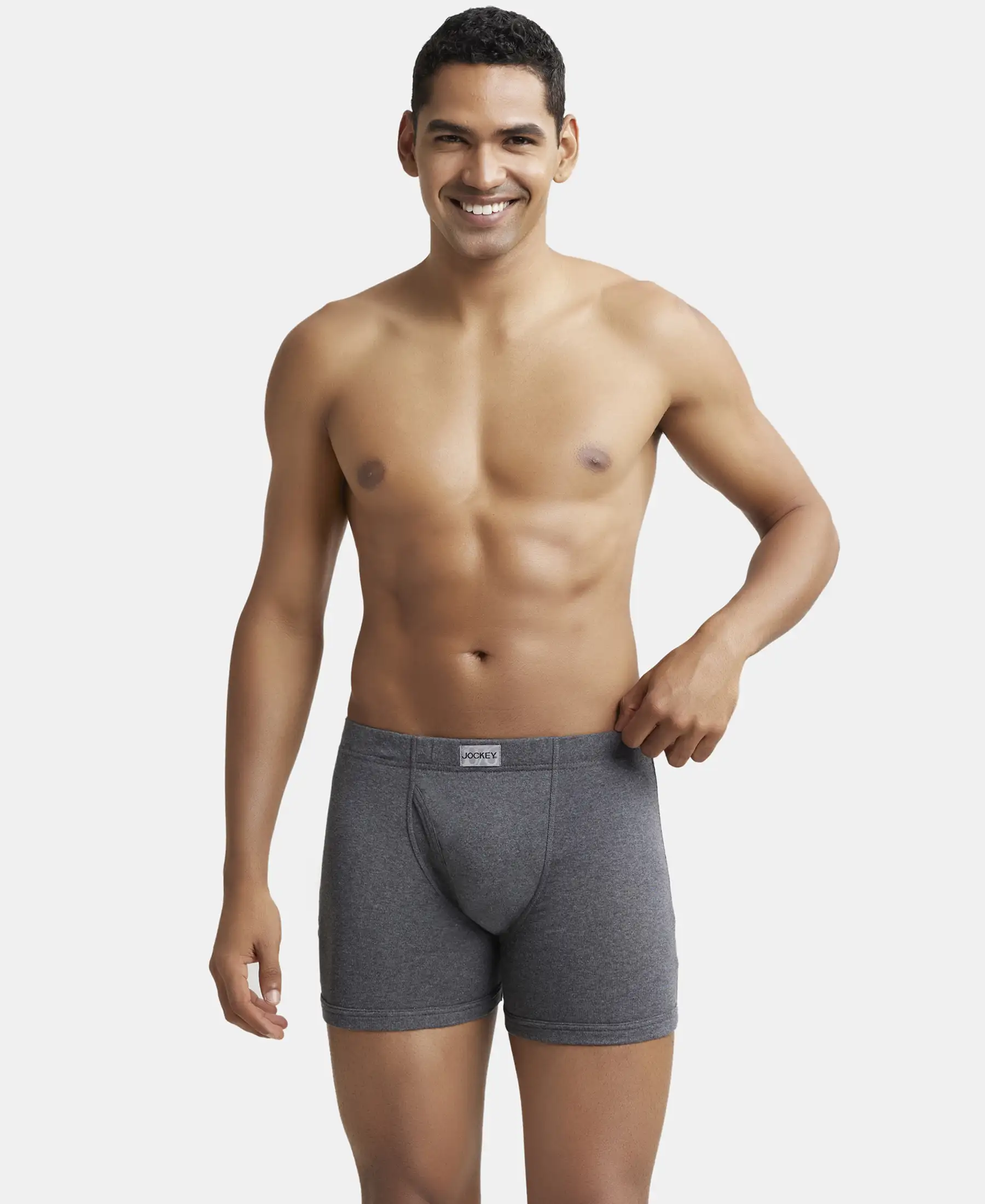 Super Combed Cotton Rib Solid Boxer Brief with Ultrasoft and Durable Waistband - Black/Navy/Charcoal Melange (Pack of 3) - Image 15