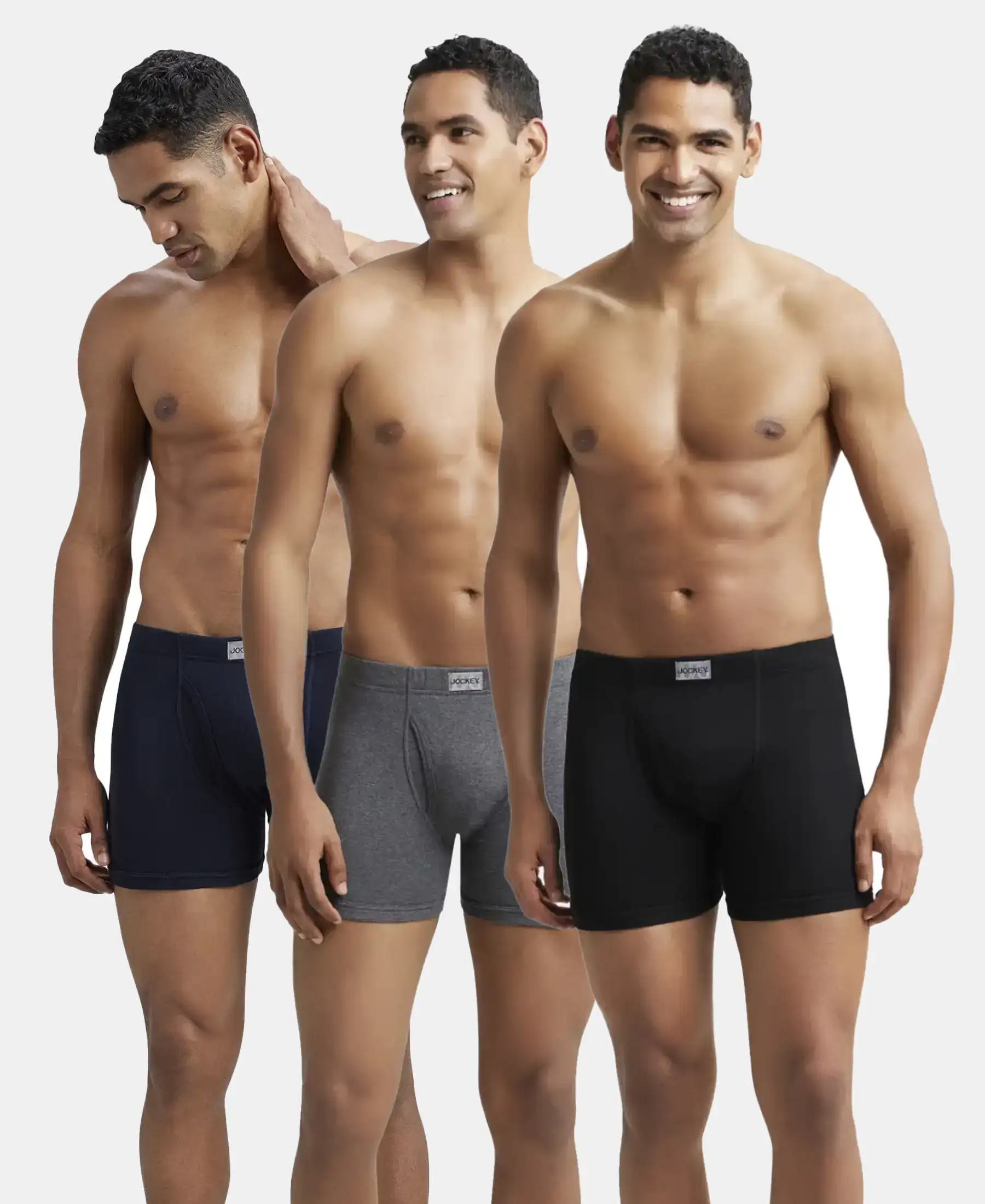 Super Combed Cotton Rib Solid Boxer Brief with Ultrasoft and Durable Waistband - Black/Navy/Charcoal Melange (Pack of 3) - Image 5