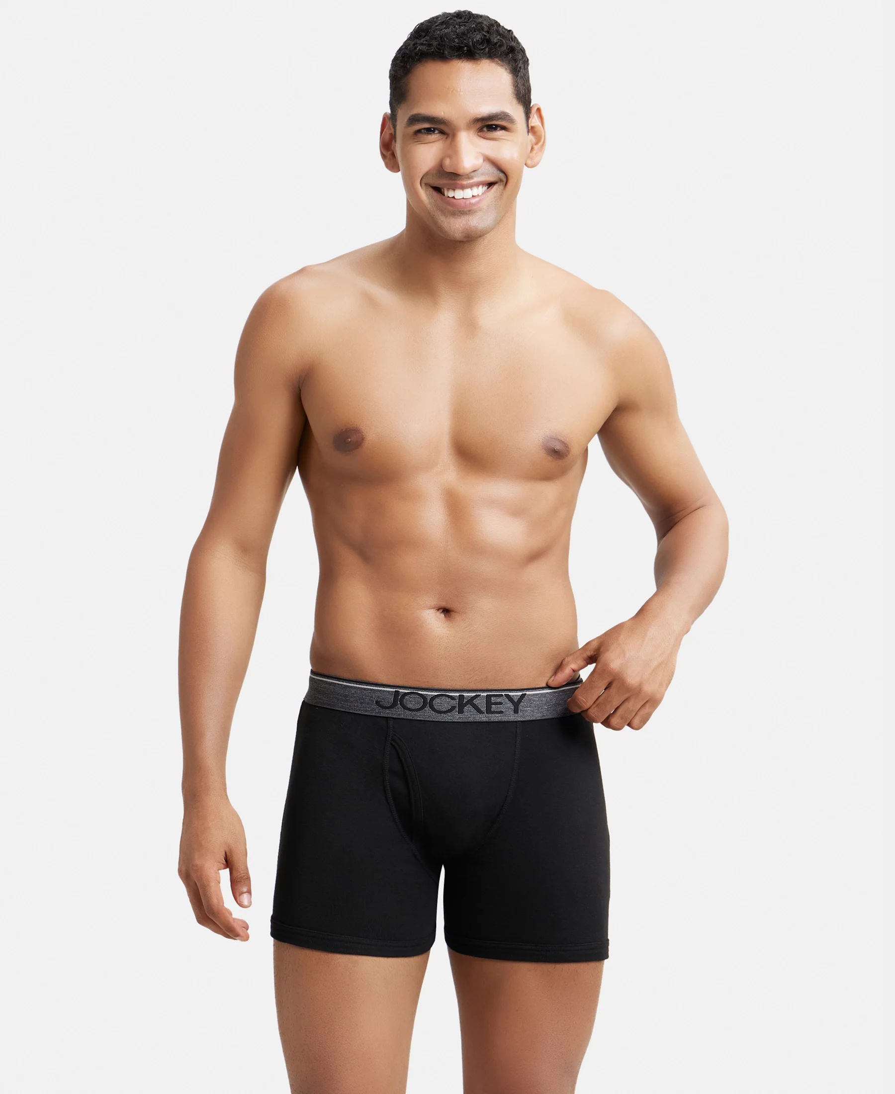 Super Combed Cotton Rib Solid Boxer Brief with Ultrasoft and Durable Waistband - Black/Navy/Charcoal Melange (Pack of 3) - Image 15