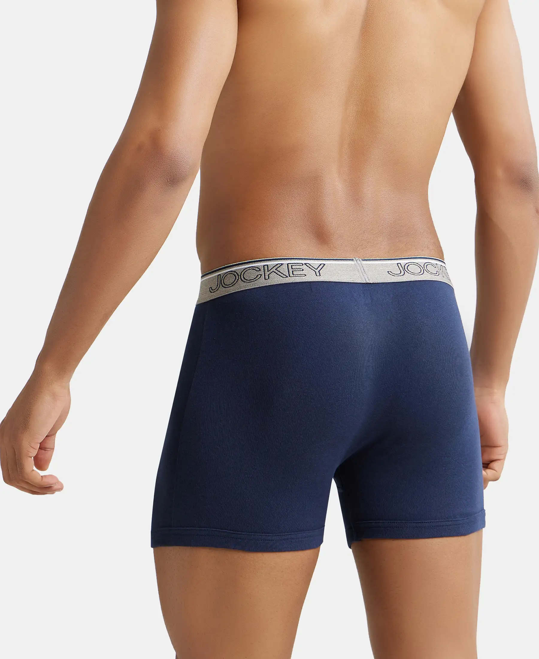 Super Combed Cotton Rib Solid Boxer Brief with Ultrasoft and Durable Waistband - Black/Navy/Charcoal Melange (Pack of 3) - Image 3