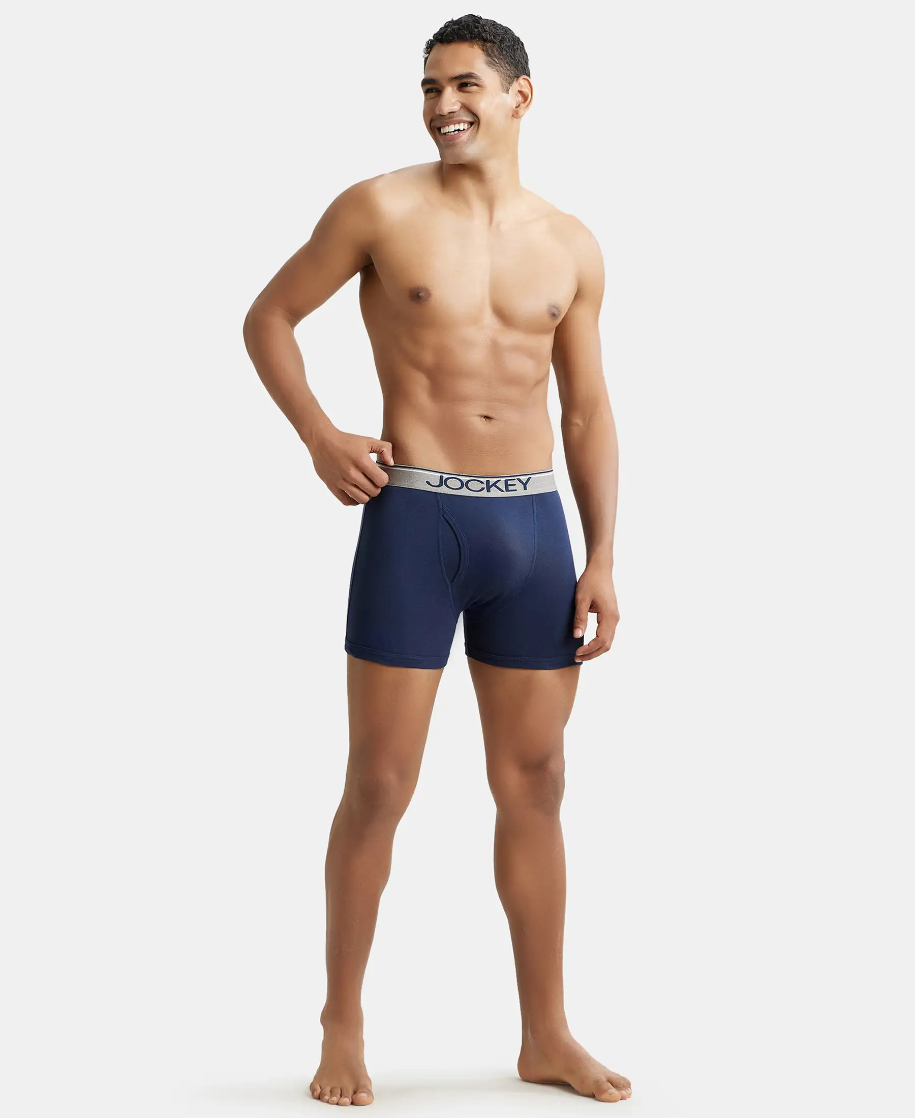 Super Combed Cotton Rib Solid Boxer Brief with Ultrasoft and Durable Waistband - Black/Navy/Charcoal Melange (Pack of 3) - Image 4