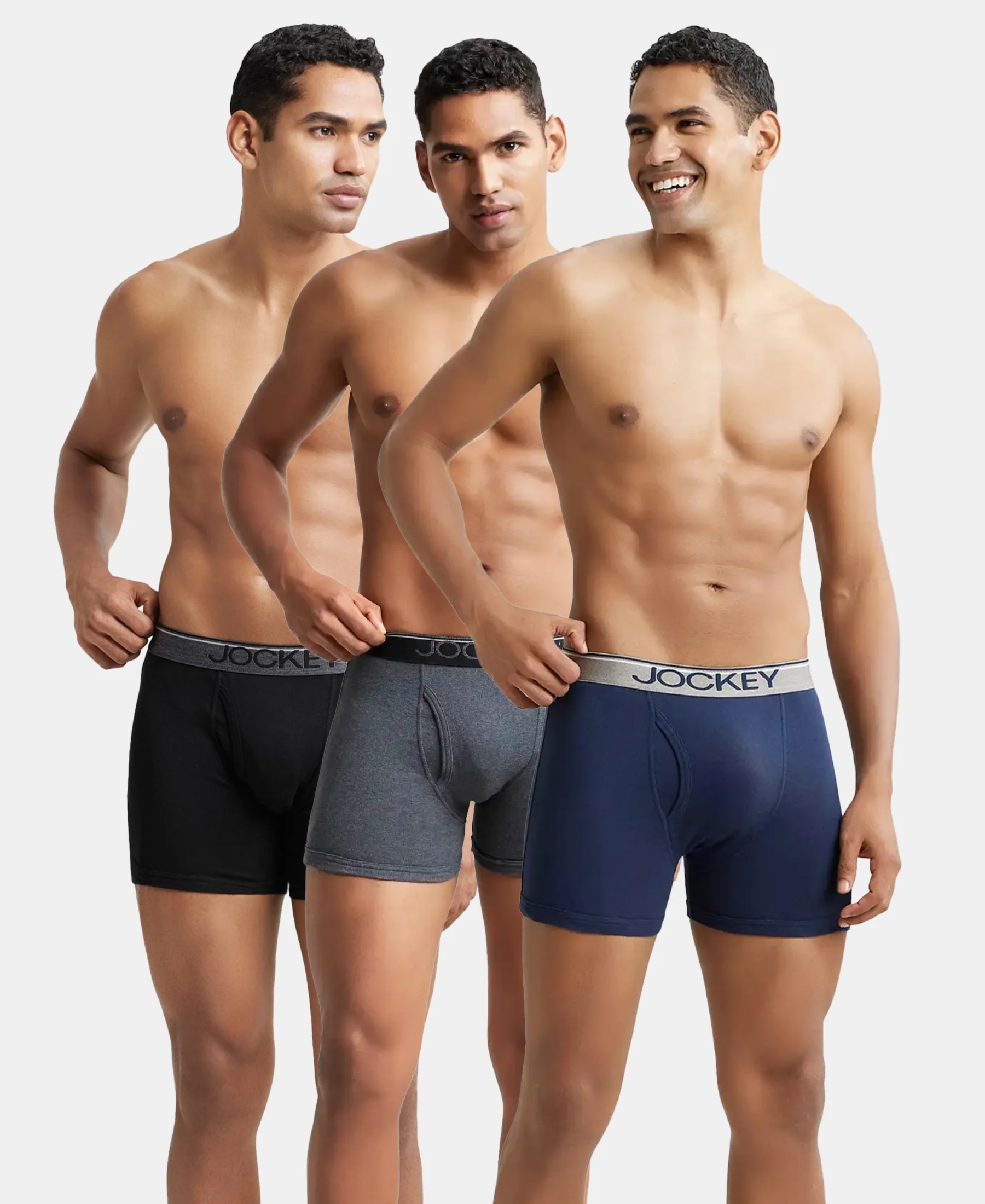 Super Combed Cotton Rib Solid Boxer Brief with Ultrasoft and Durable Waistband - Black/Navy/Charcoal Melange (Pack of 3) - Image 5