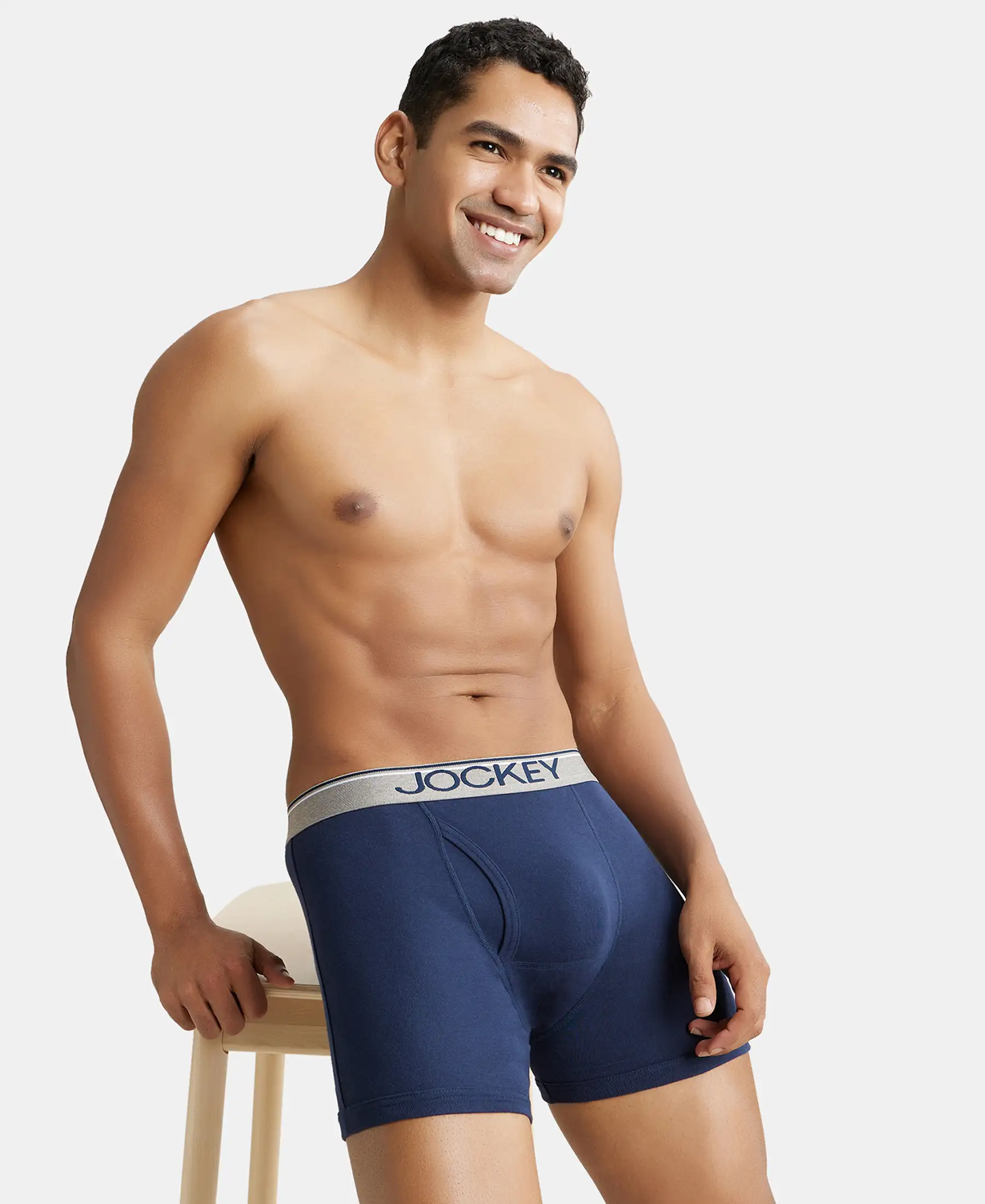 Super Combed Cotton Rib Solid Boxer Brief with Ultrasoft and Durable Waistband - Black/Navy/Charcoal Melange (Pack of 3) - Image 9