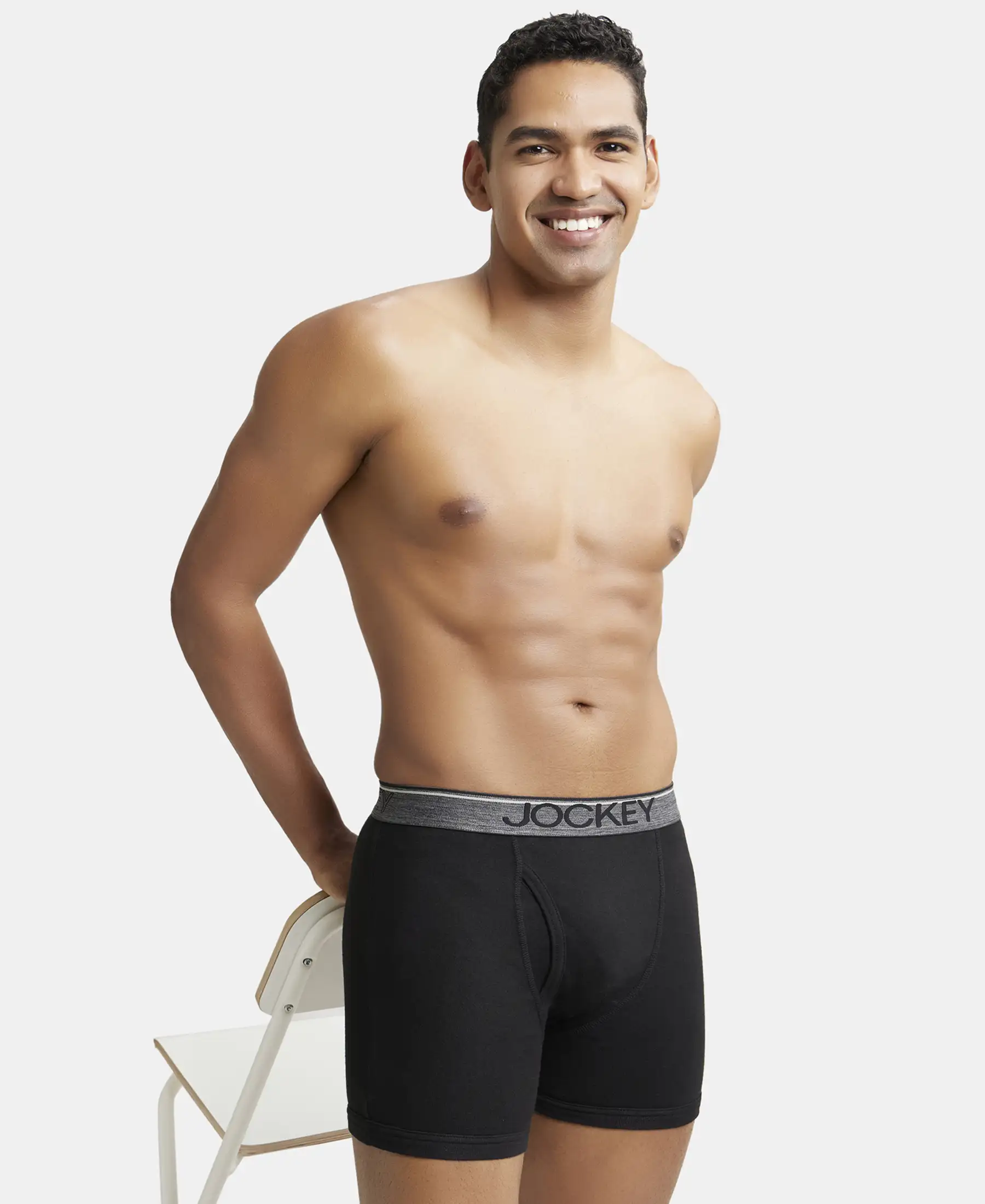 Super Combed Cotton Rib Solid Boxer Brief with Ultrasoft and Durable Waistband - Black (Pack of 2) - Image 8