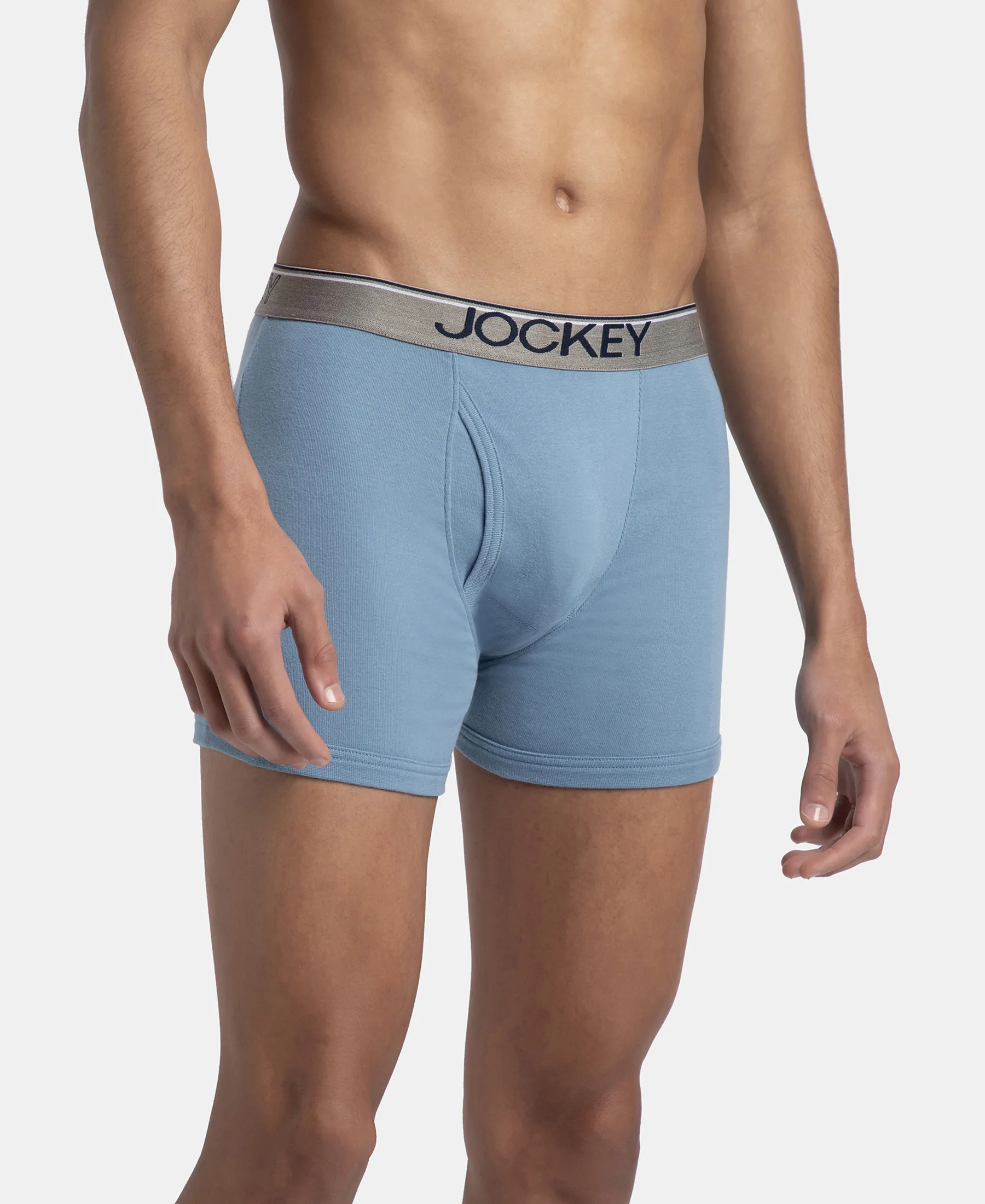 Super Combed Cotton Rib Solid Boxer Brief with Ultrasoft and Durable Waistband - Blue Shadow - Image 2