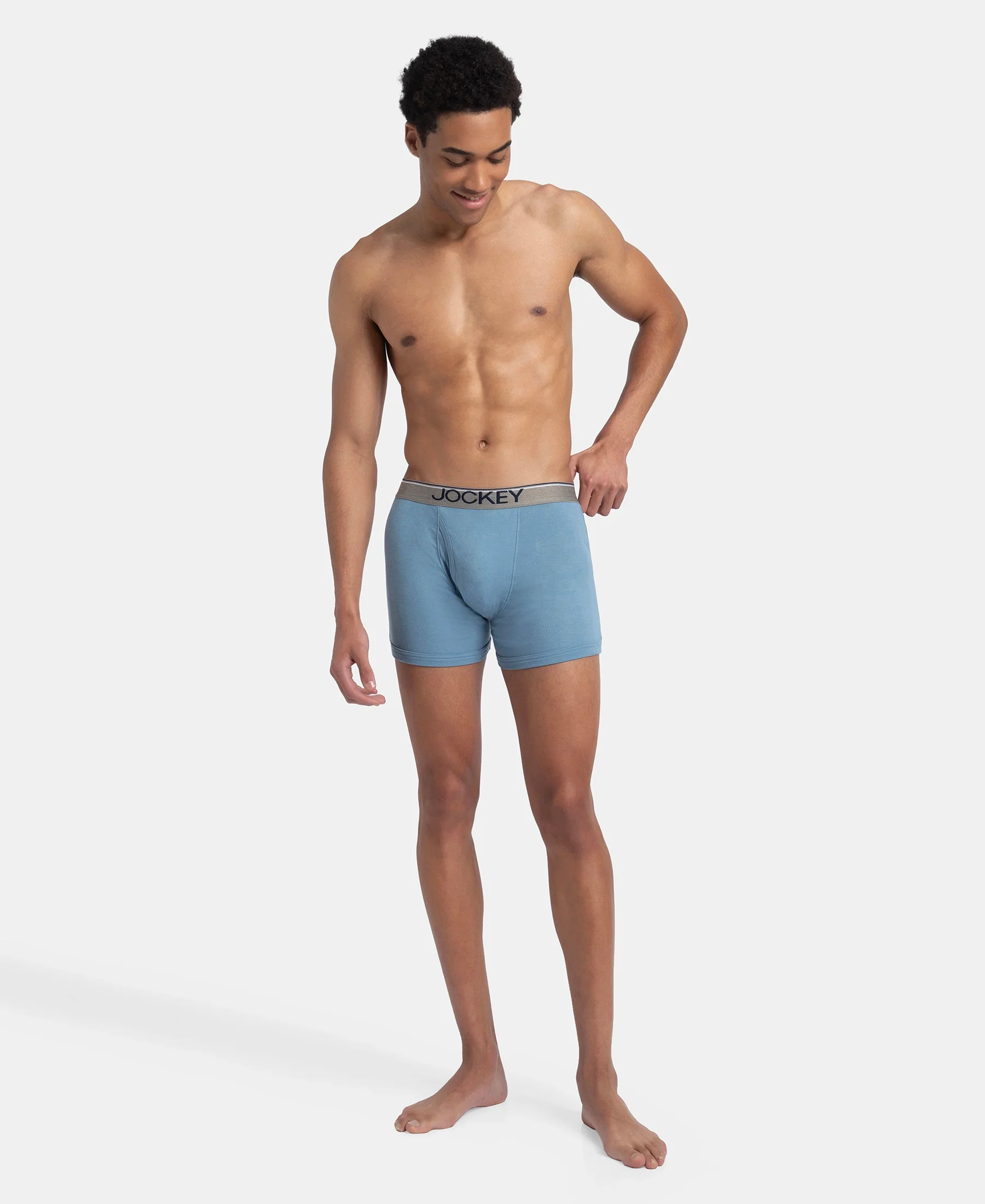 Super Combed Cotton Rib Solid Boxer Brief with Ultrasoft and Durable Waistband - Blue Shadow - Image 4