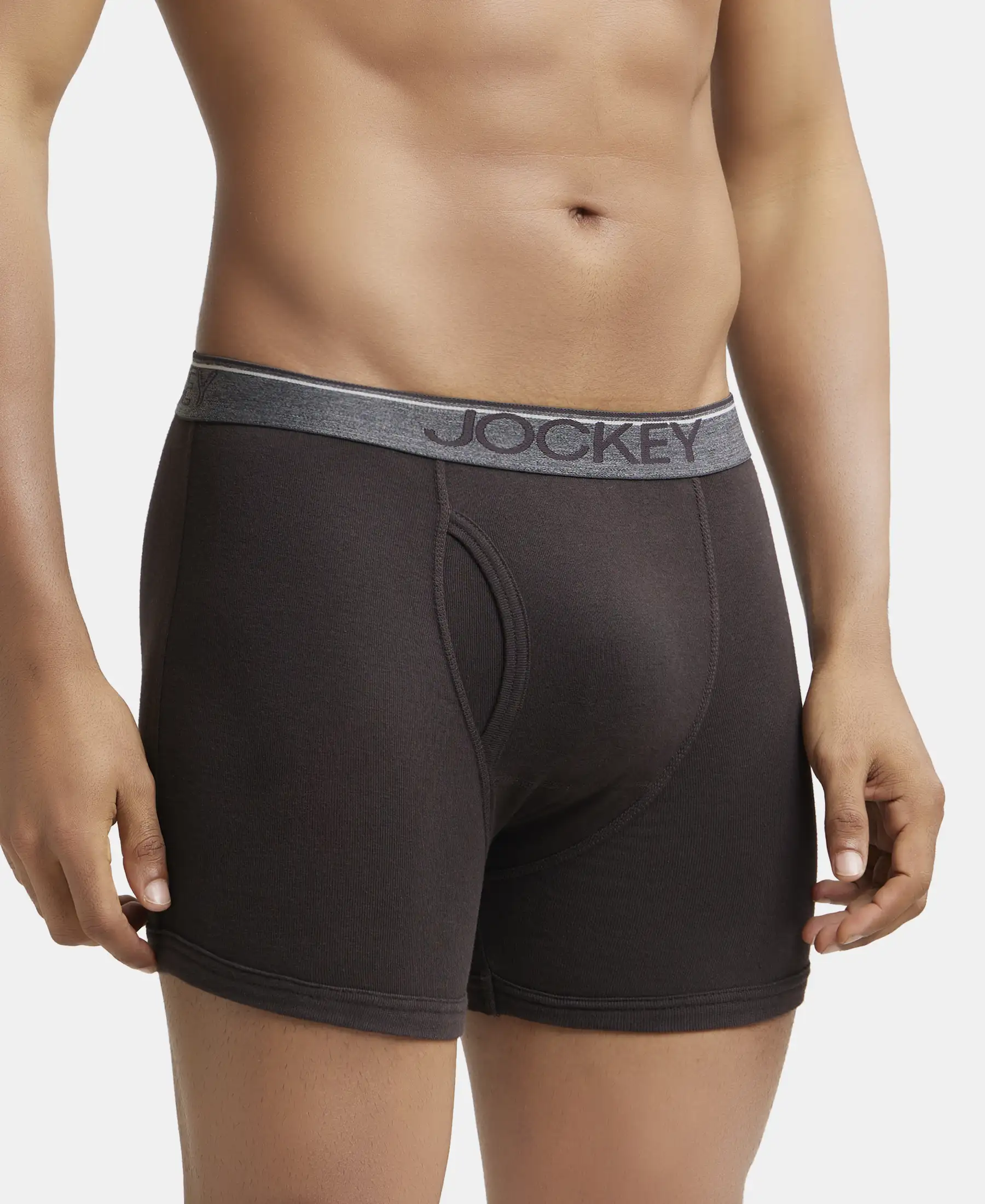 Super Combed Cotton Rib Solid Boxer Brief with Ultrasoft and Durable Waistband - Brown - Image 2