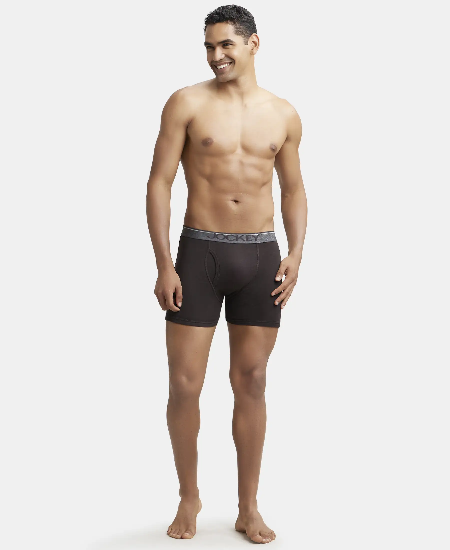 Super Combed Cotton Rib Solid Boxer Brief with Ultrasoft and Durable Waistband - Brown - Image 4