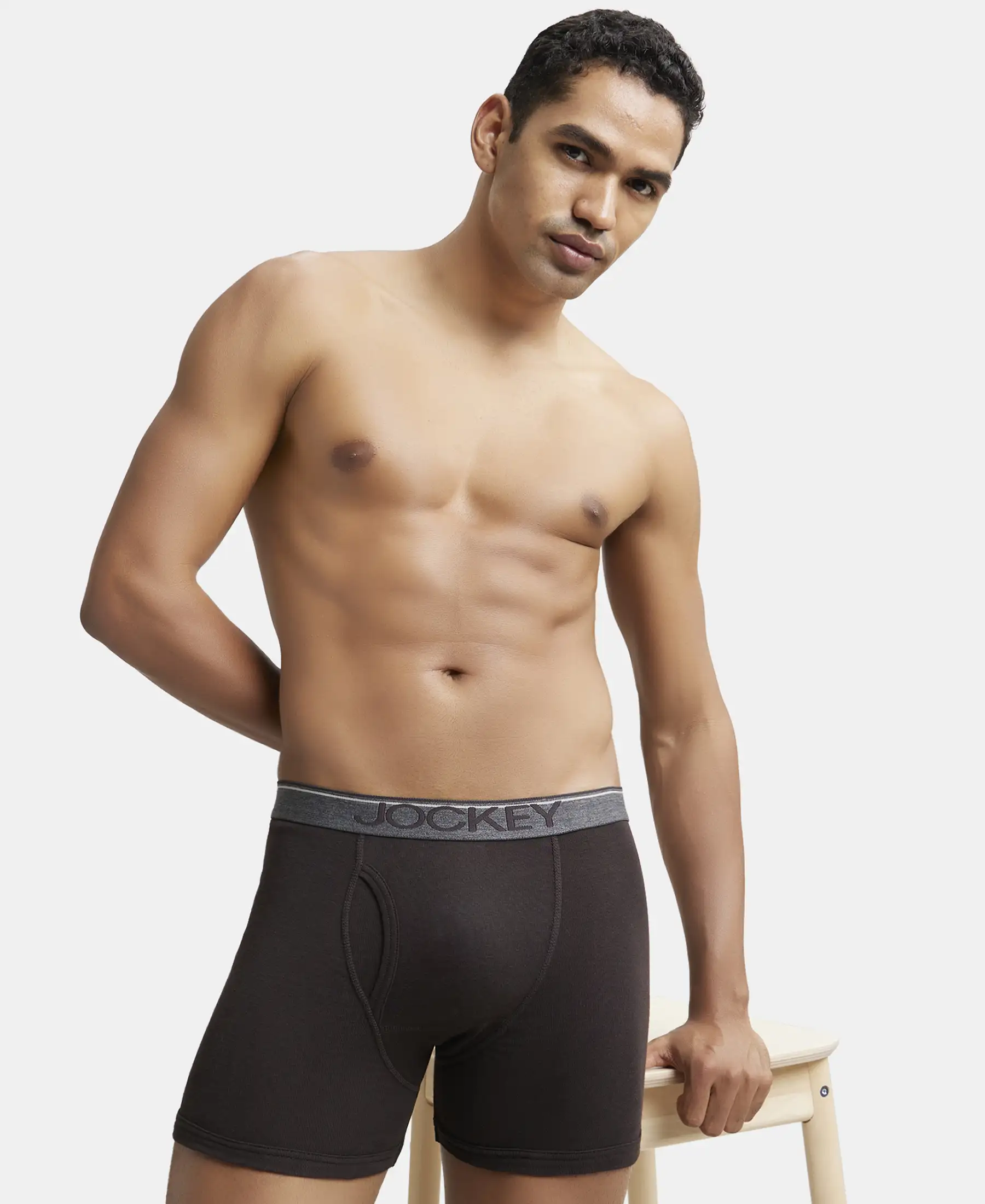 Super Combed Cotton Rib Solid Boxer Brief with Ultrasoft and Durable Waistband - Brown - Image 5