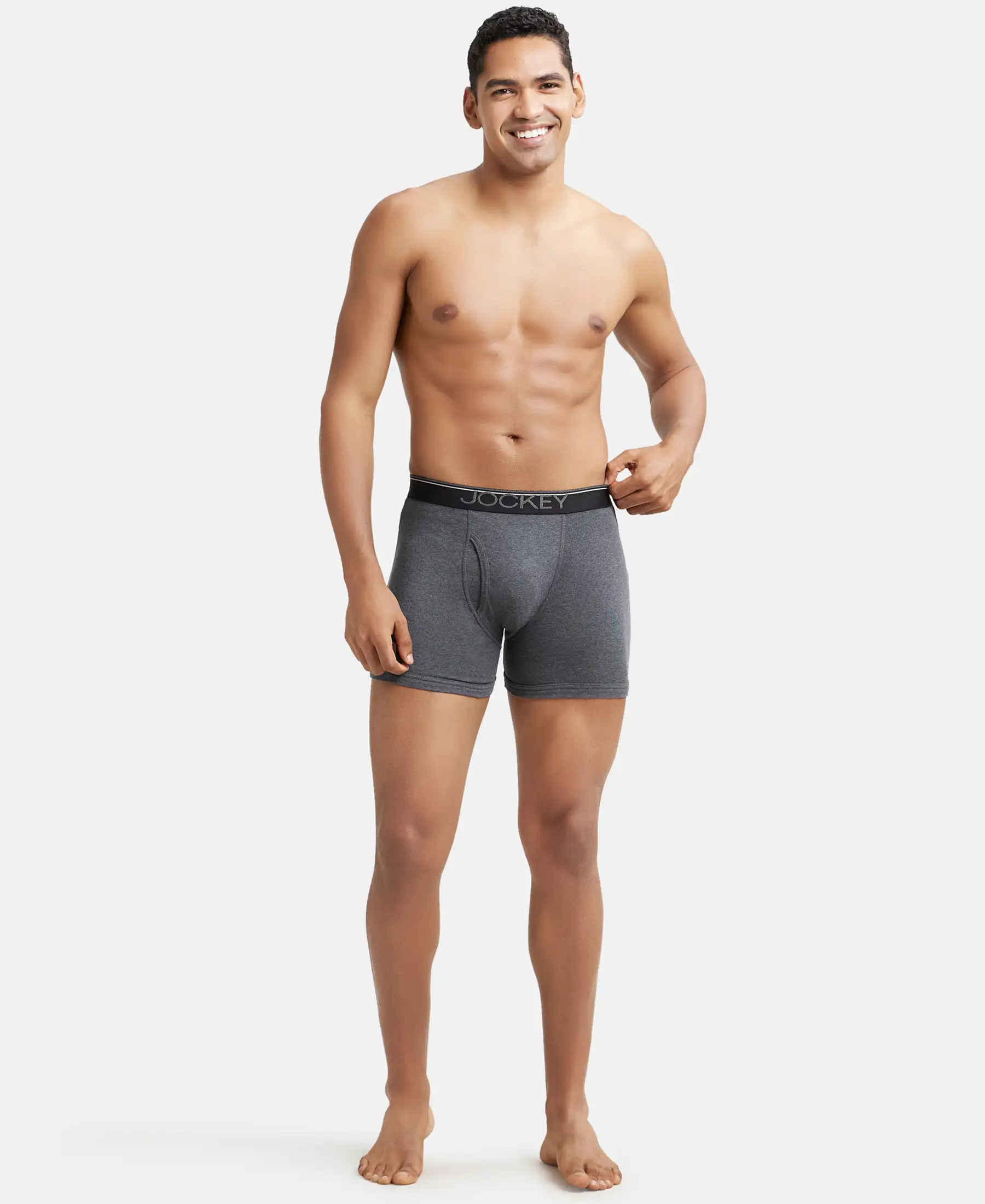 Super Combed Cotton Rib Solid Boxer Brief with Ultrasoft and Durable Waistband - Charcoal Melange (Pack of 2) - Image 4