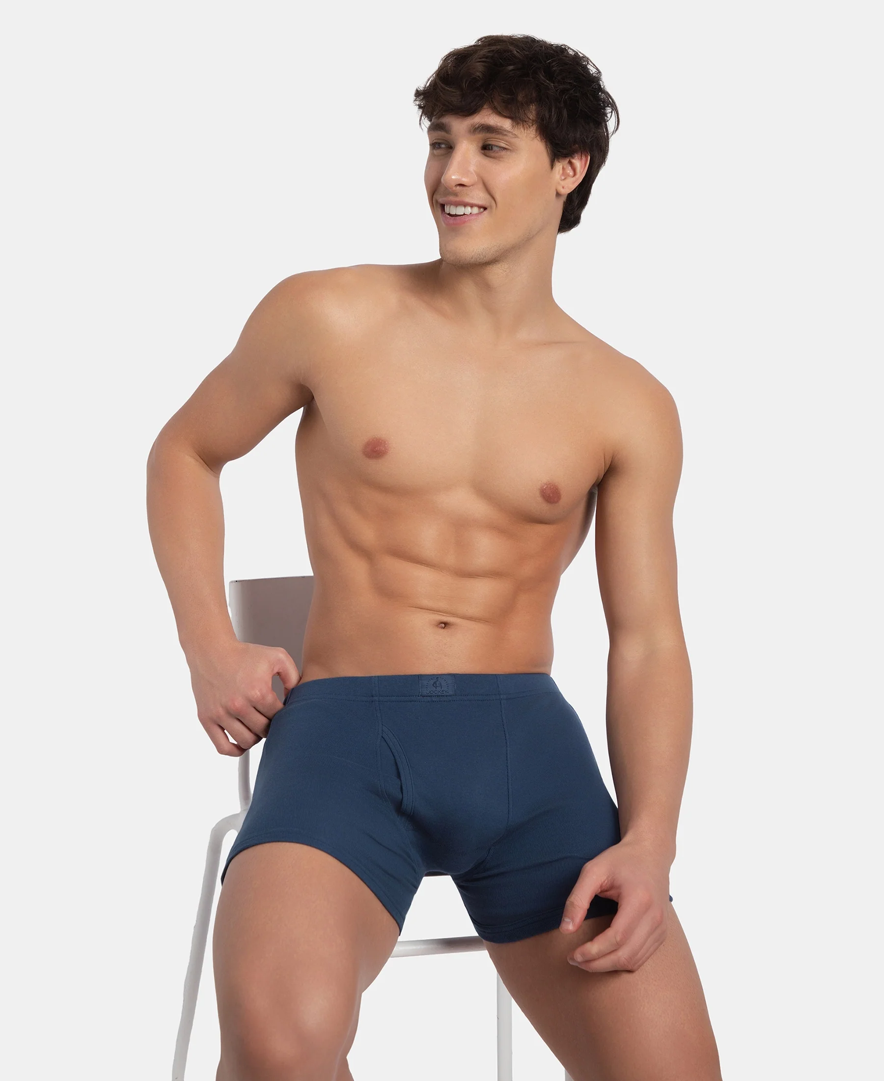 Super Combed Cotton Rib Solid Boxer Brief with Ultrasoft and Durable Waistband - Dark Denim - Image 5