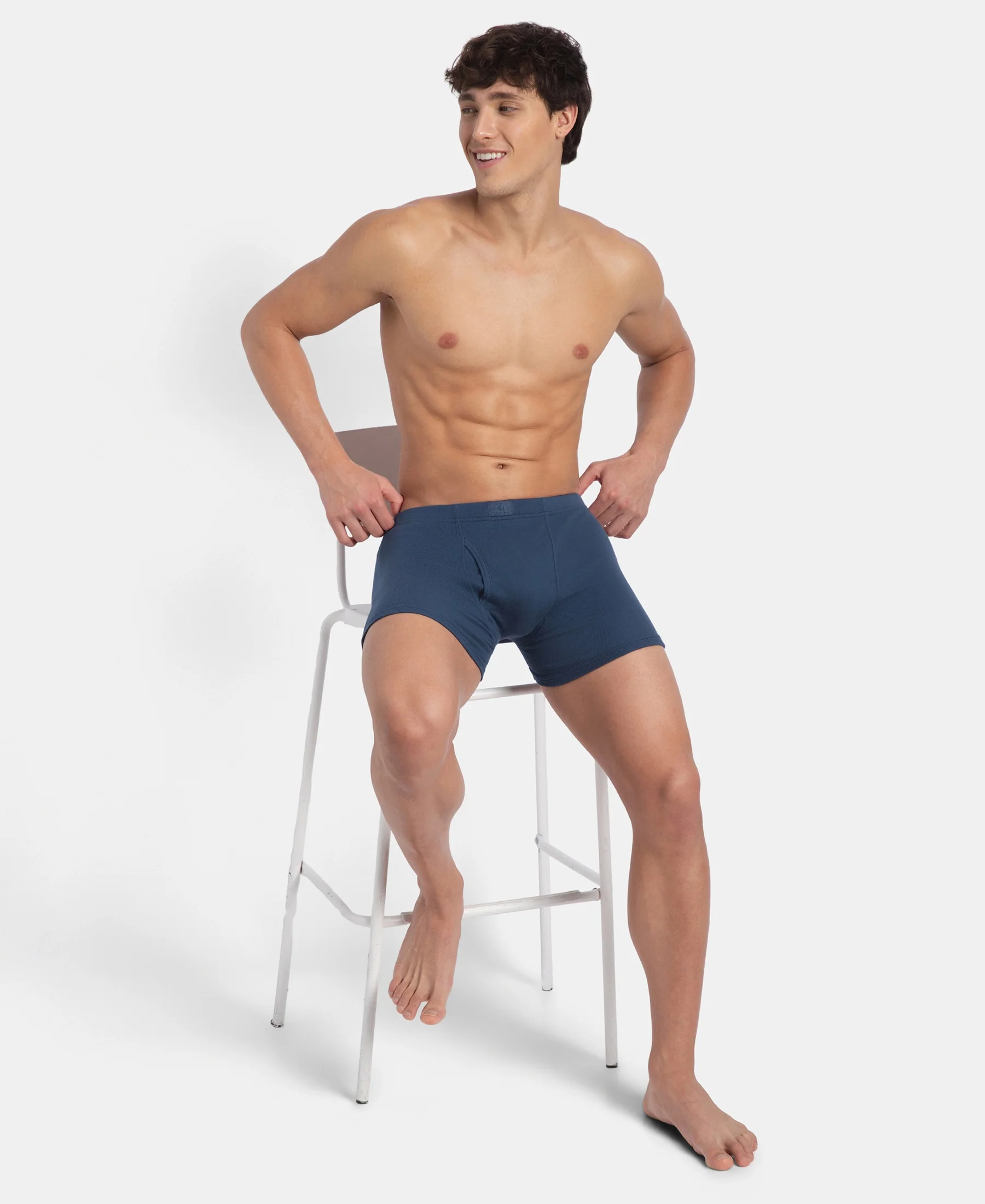 Super Combed Cotton Rib Solid Boxer Brief with Ultrasoft and Durable Waistband - Dark Denim - Image 6