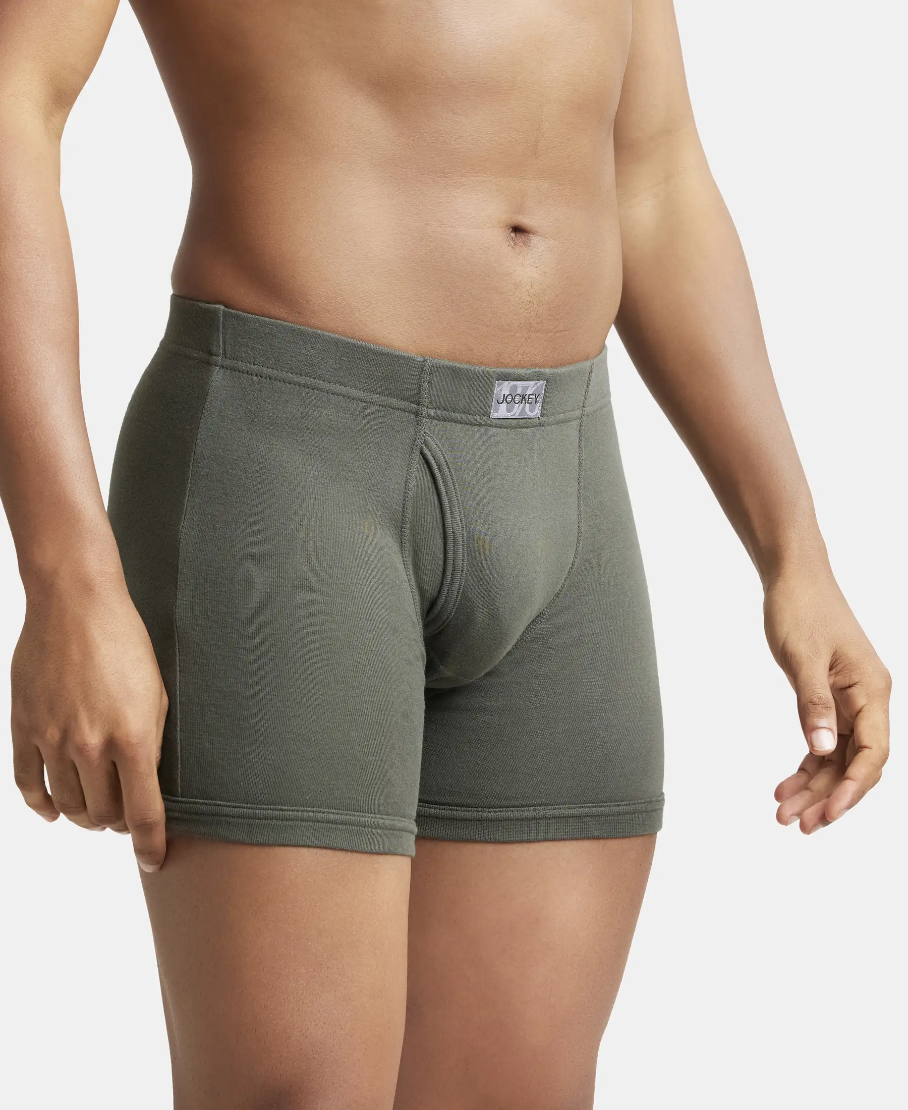 Super Combed Cotton Rib Solid Boxer Brief with Ultrasoft and Durable Waistband - Deep Olive - Image 2