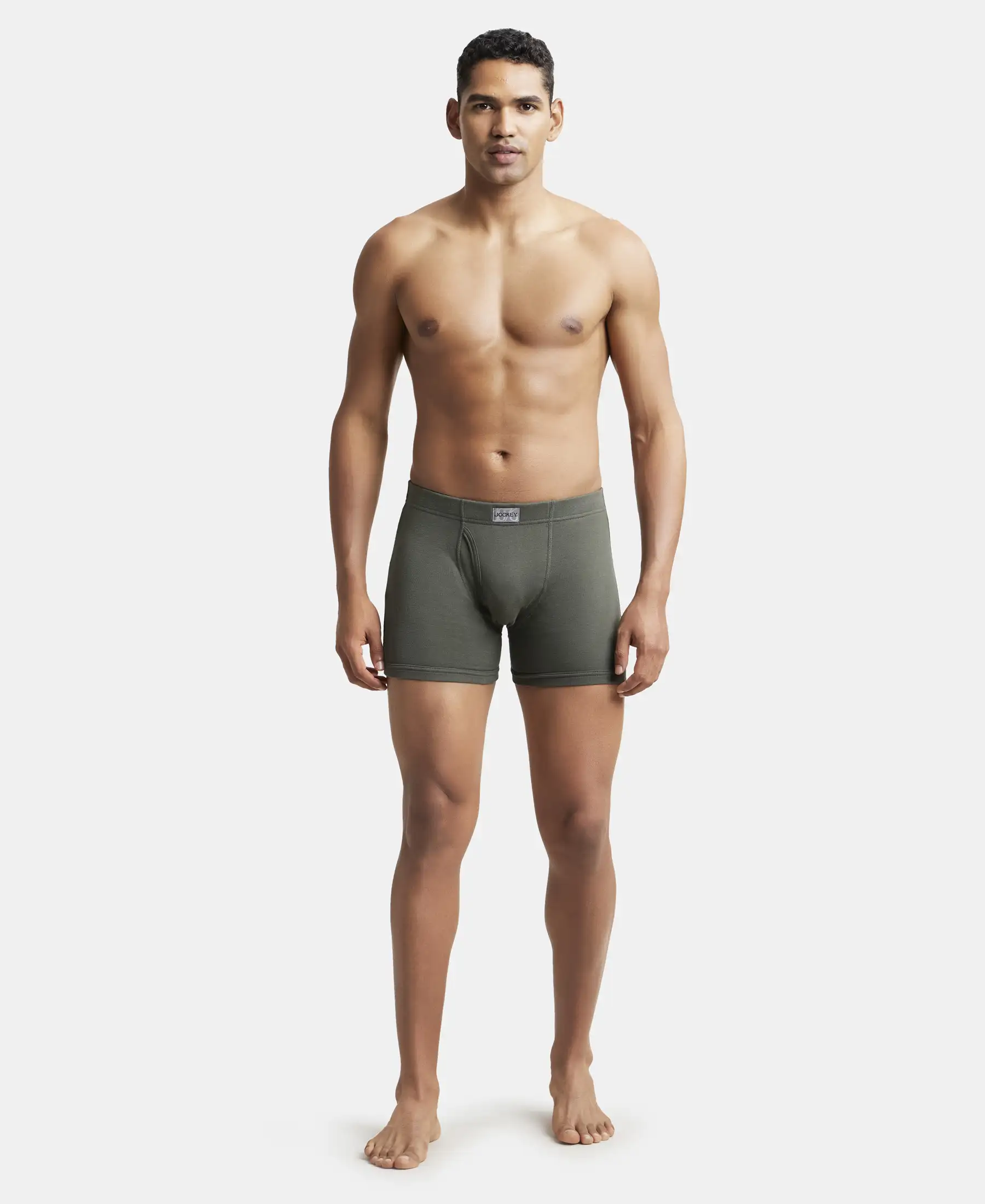 Super Combed Cotton Rib Solid Boxer Brief with Ultrasoft and Durable Waistband - Deep Olive - Image 4