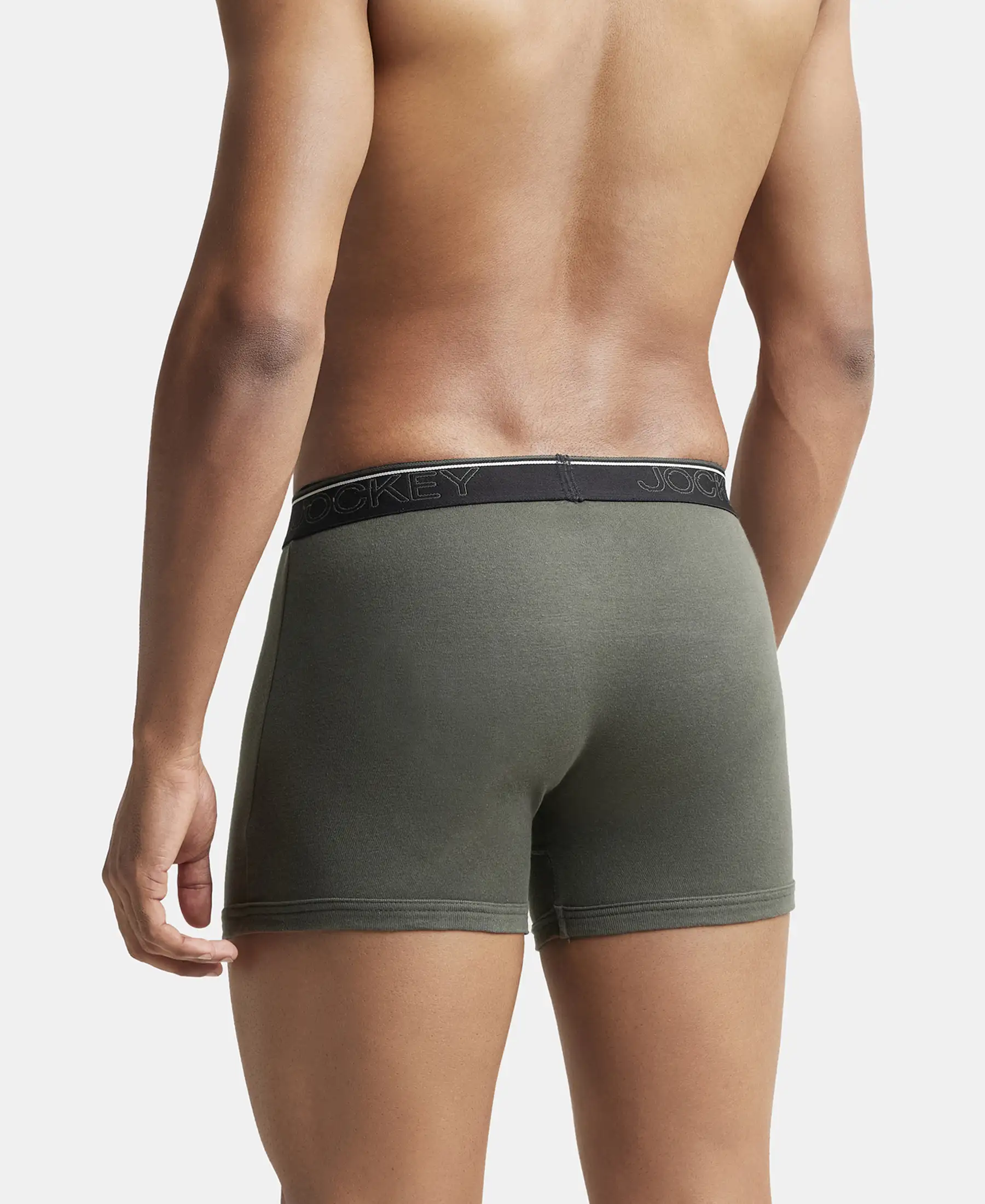 Super Combed Cotton Rib Solid Boxer Brief with Ultrasoft and Durable Waistband - Deep Olive (Pack of 2) - Image 3