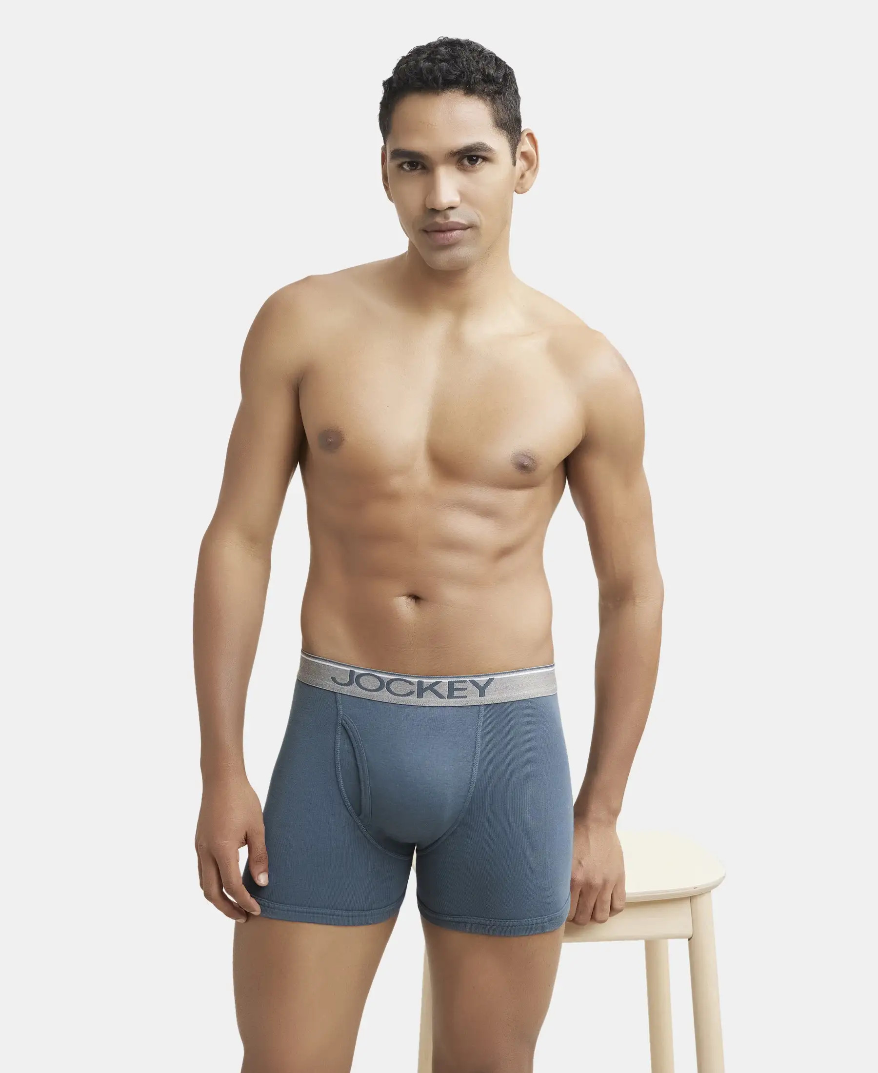 Super Combed Cotton Rib Solid Boxer Brief with Ultrasoft and Durable Waistband - Deep Slate (Pack of 2) - Image 8