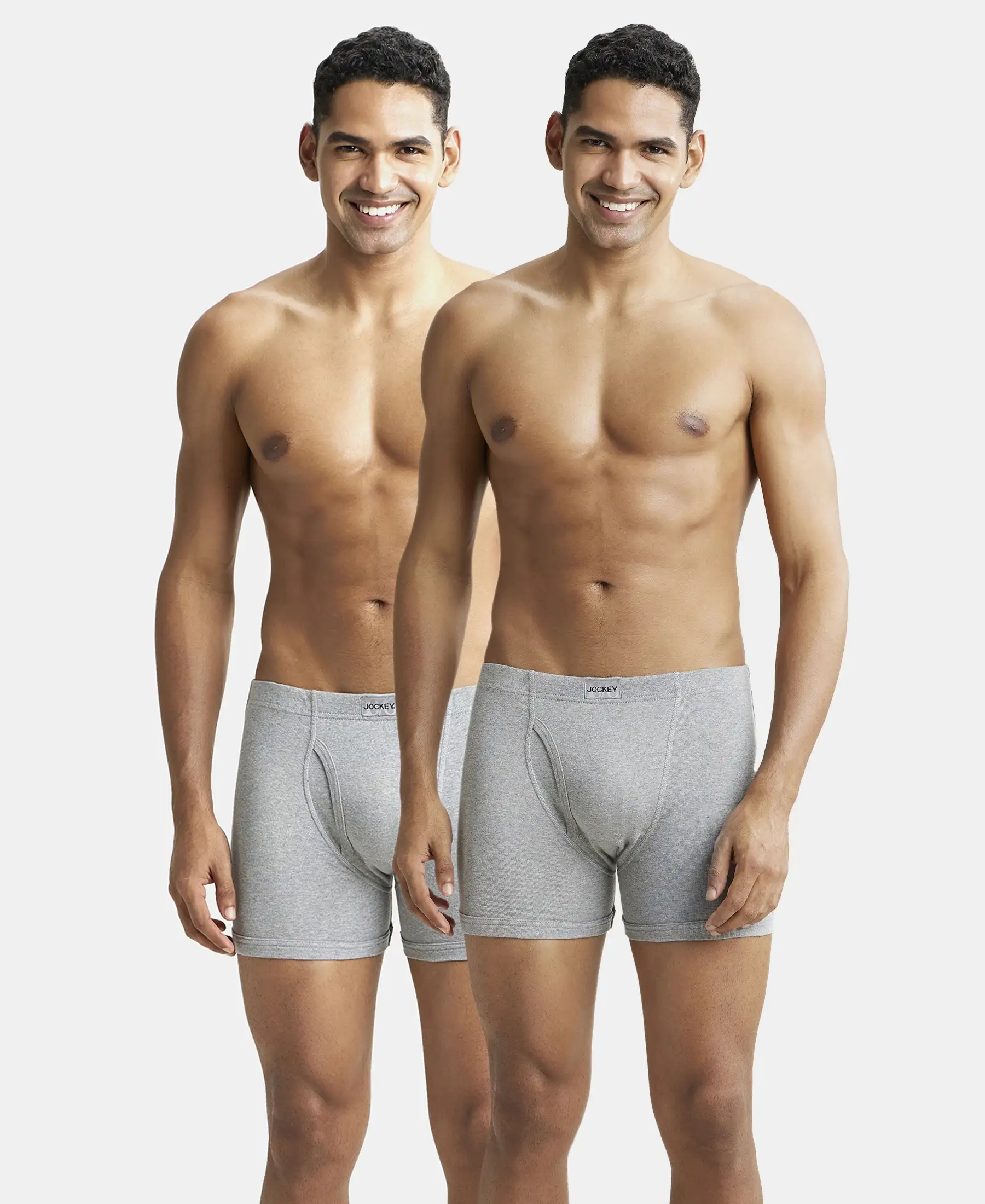 Super Combed Cotton Rib Solid Boxer Brief with Ultrasoft and Durable Waistband - Grey Melange (Pack of 2)