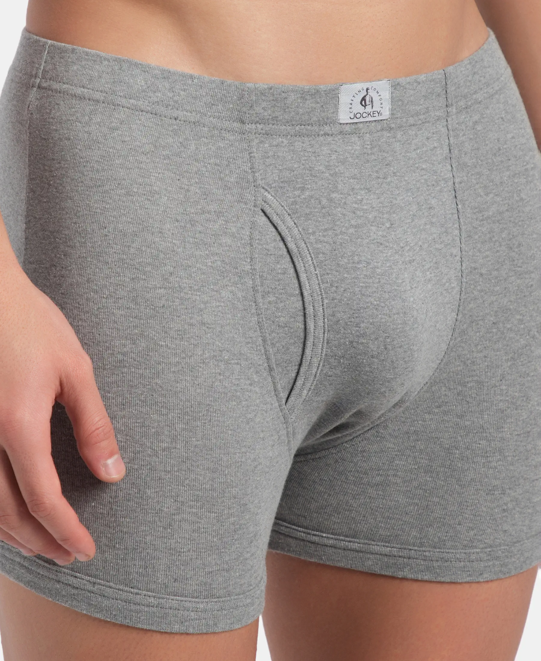 Super Combed Cotton Rib Solid Boxer Brief with Ultrasoft and Durable Waistband - Grey Melange, Port Royale & Dark Denim (Pack of 3) - Image 12
