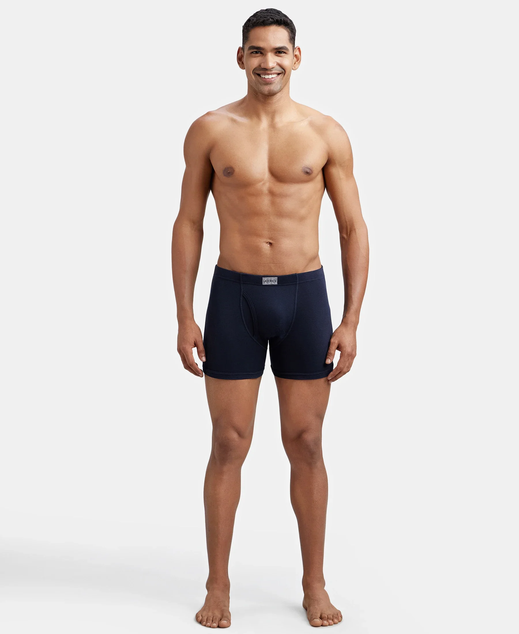 Super Combed Cotton Rib Solid Boxer Brief with Ultrasoft and Durable Waistband - Navy/Charcoal Melange/Grey Melange (Pack of 3) - Image 13