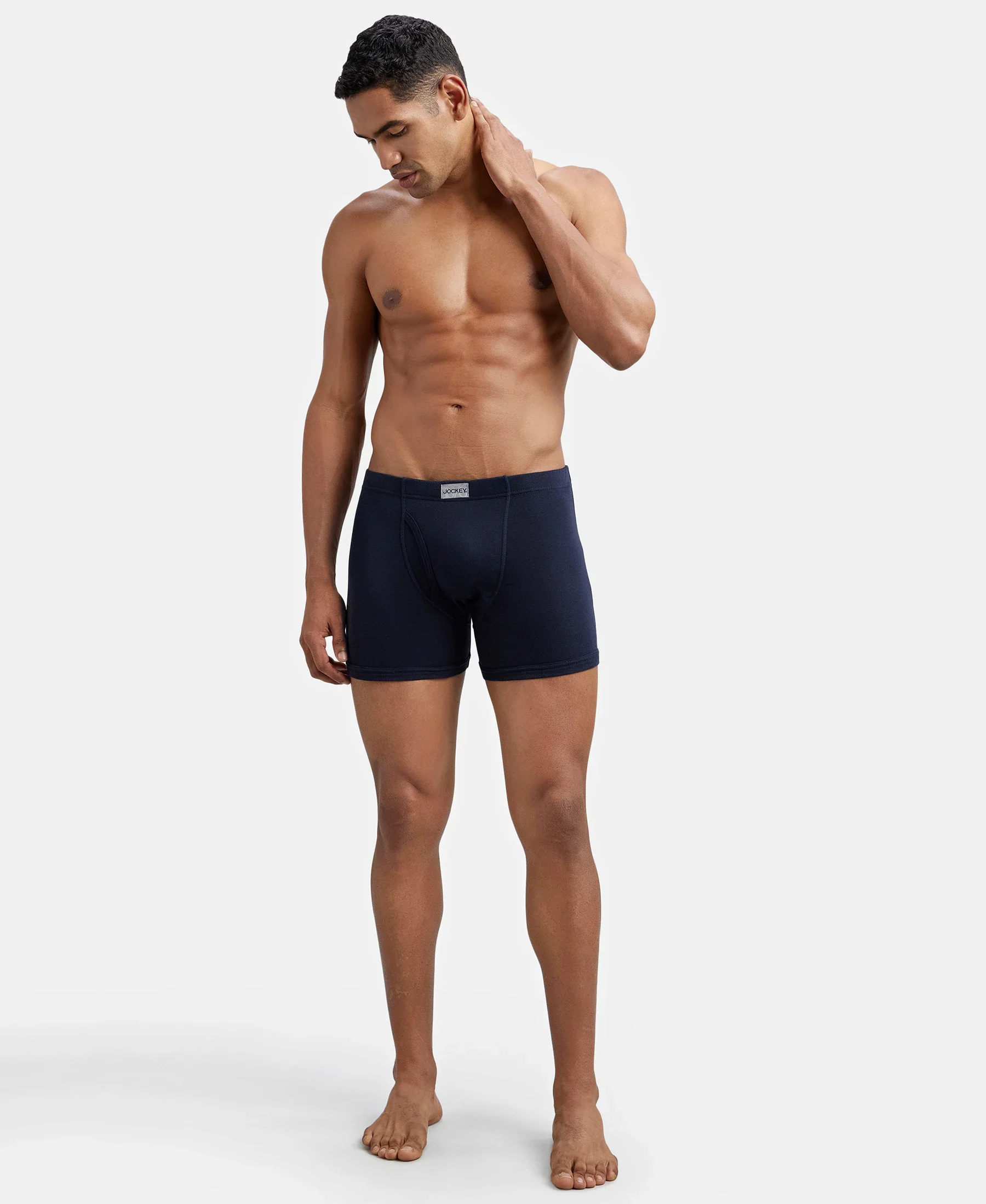 Super Combed Cotton Rib Solid Boxer Brief with Ultrasoft and Durable Waistband - Navy/Charcoal Melange/Grey Melange (Pack of 3) - Image 15