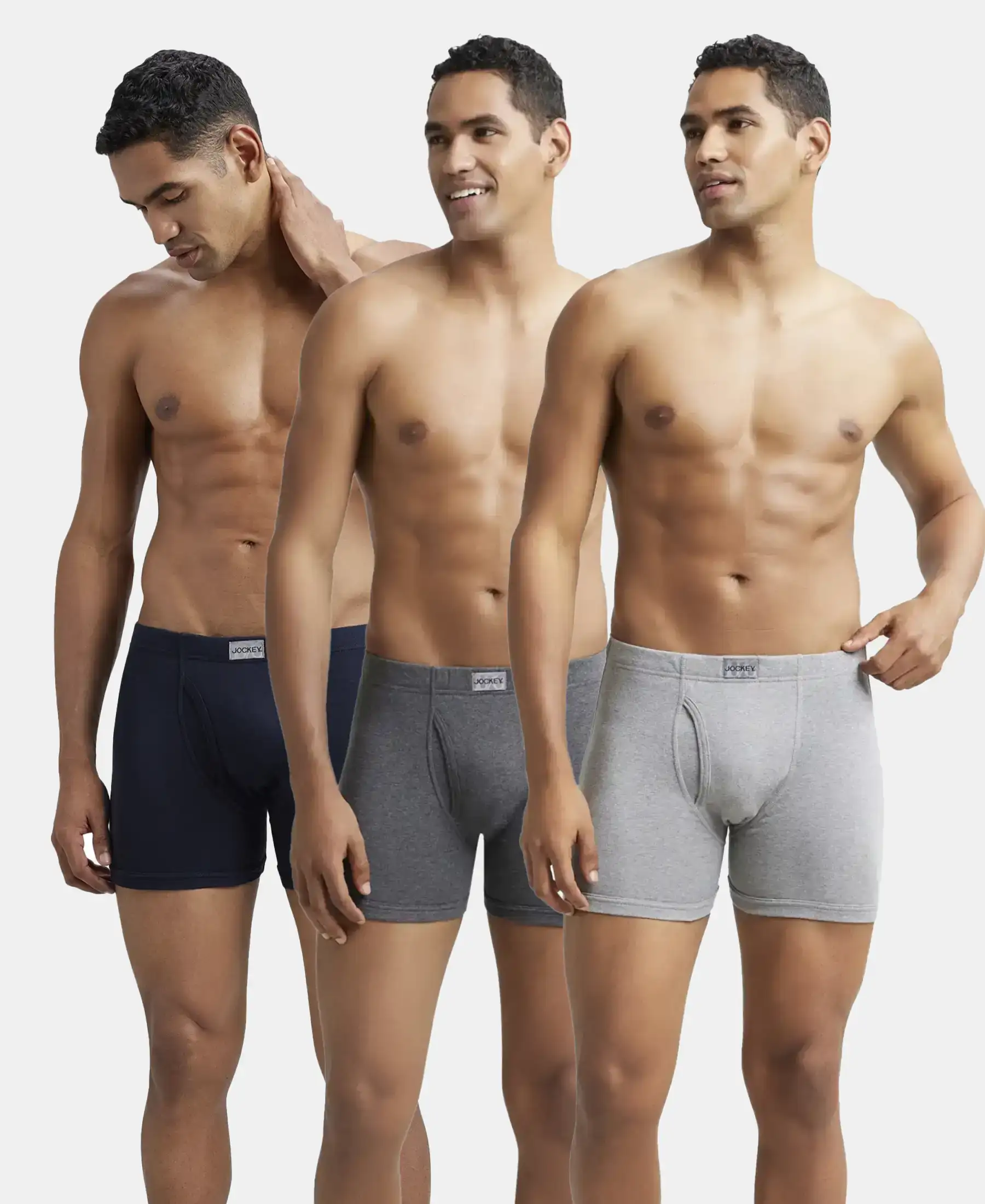 Super Combed Cotton Rib Solid Boxer Brief with Ultrasoft and Durable Waistband - Navy/Charcoal Melange/Grey Melange (Pack of 3) - Image 5