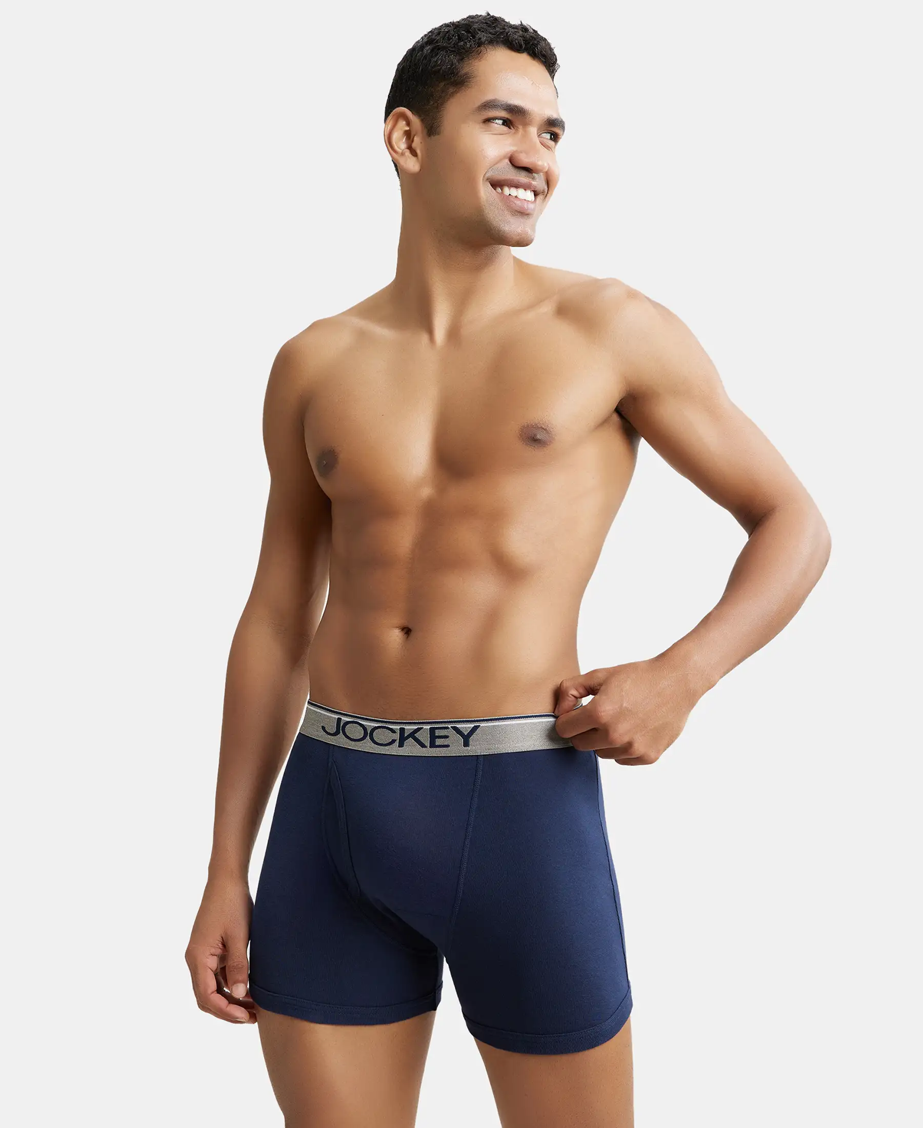 Super Combed Cotton Rib Solid Boxer Brief with Ultrasoft and Durable Waistband - Navy/Charcoal Melange/Grey Melange (Pack of 3) - Image 15