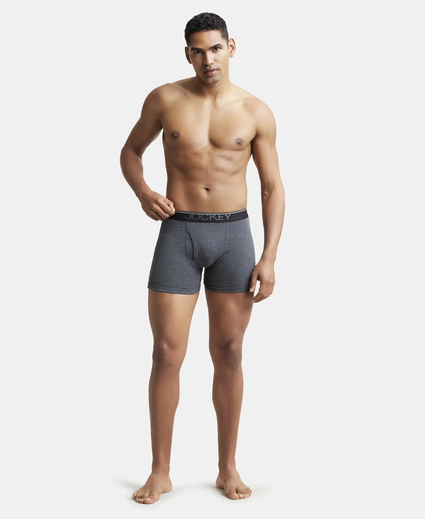 Super Combed Cotton Rib Solid Boxer Brief with Ultrasoft and Durable Waistband - Navy/Charcoal Melange/Grey Melange (Pack of 3) - Image 4