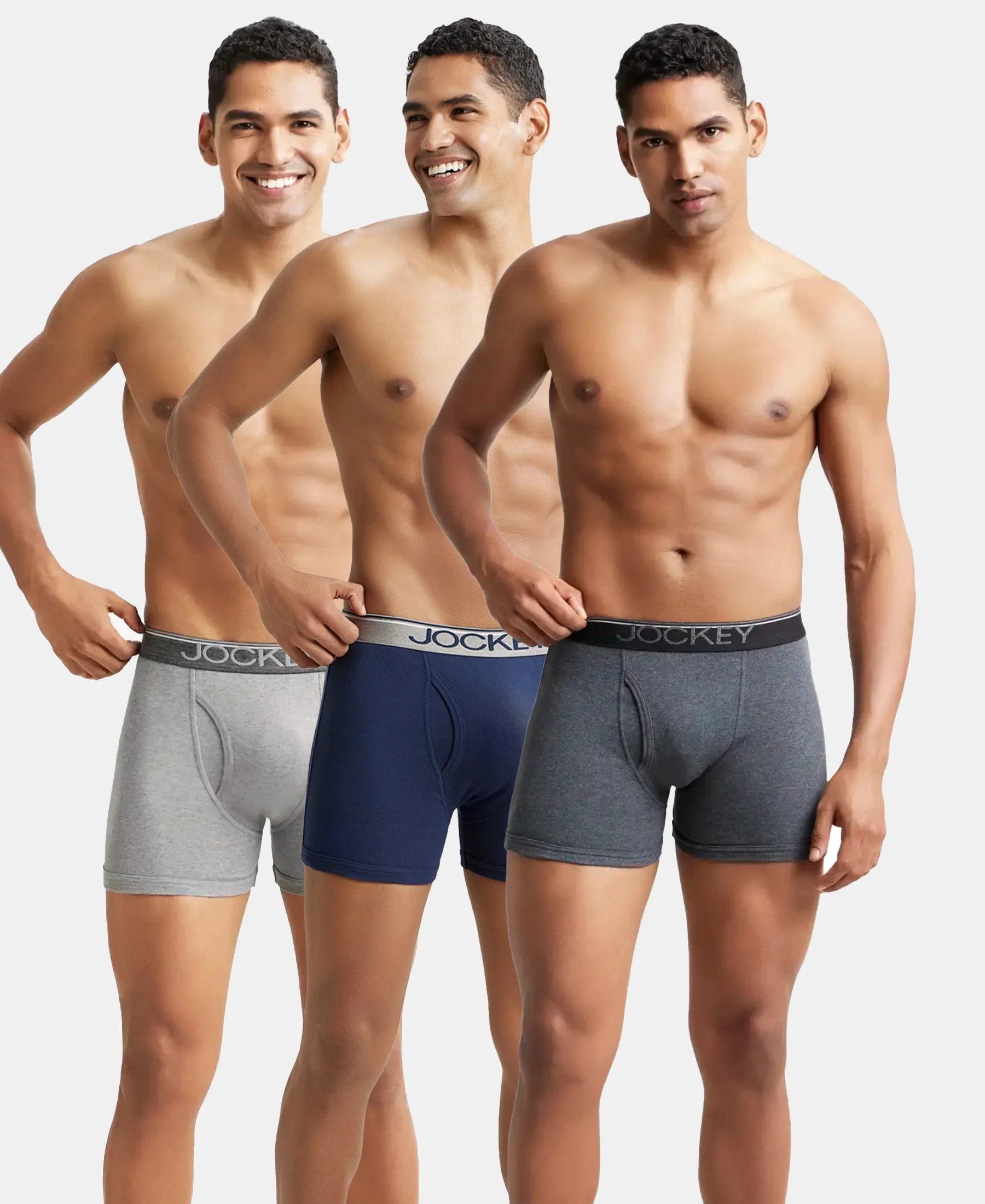 Super Combed Cotton Rib Solid Boxer Brief with Ultrasoft and Durable Waistband - Navy/Charcoal Melange/Grey Melange (Pack of 3) - Image 5