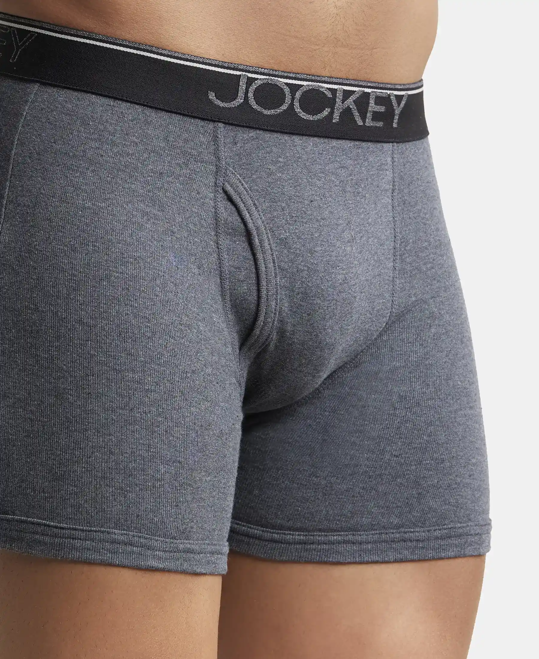 Super Combed Cotton Rib Solid Boxer Brief with Ultrasoft and Durable Waistband - Navy/Charcoal Melange/Grey Melange (Pack of 3) - Image 6