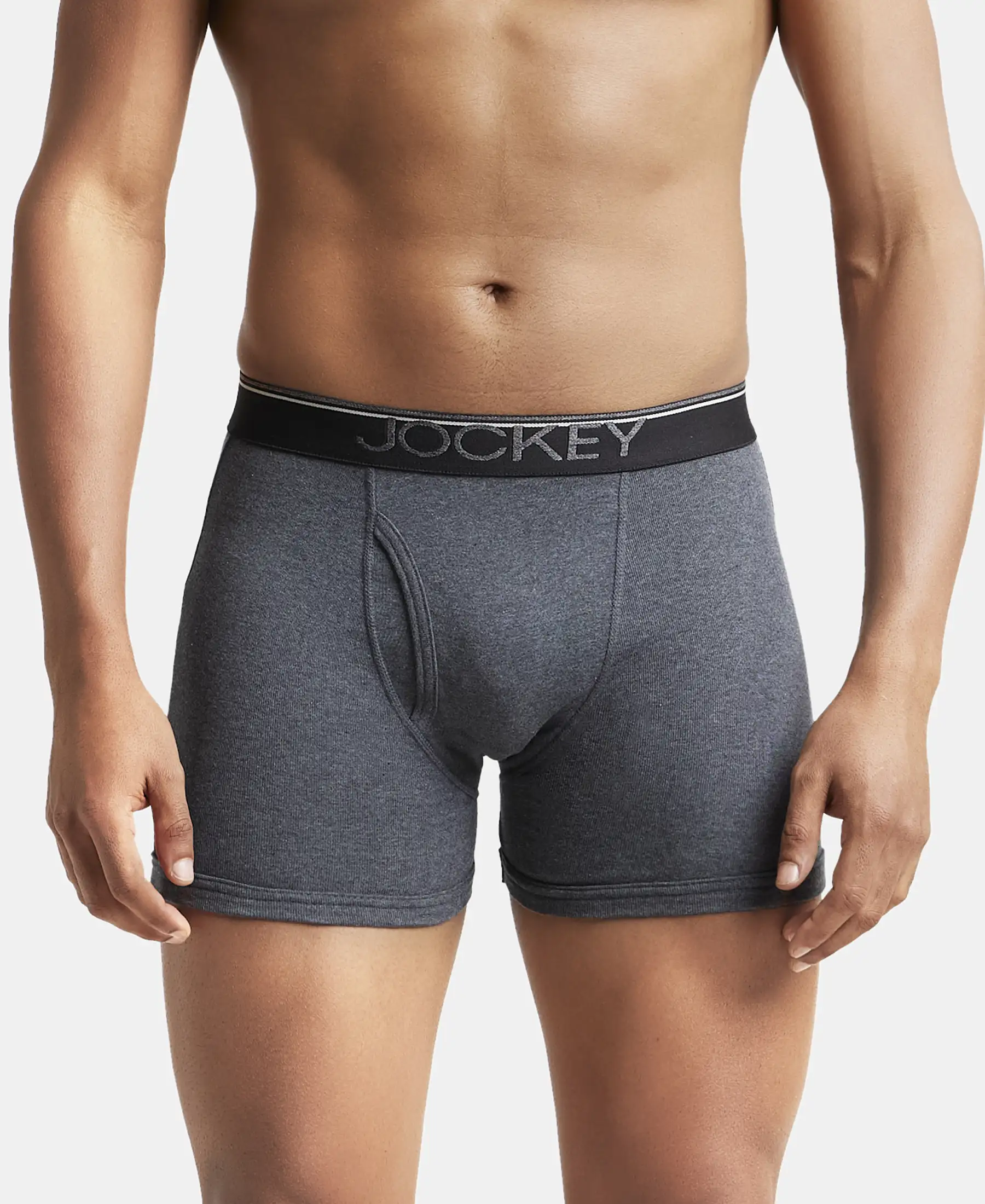 Super Combed Cotton Rib Solid Boxer Brief with Ultrasoft and Durable Waistband - Navy/Charcoal Melange/Grey Melange (Pack of 3) - Image 7