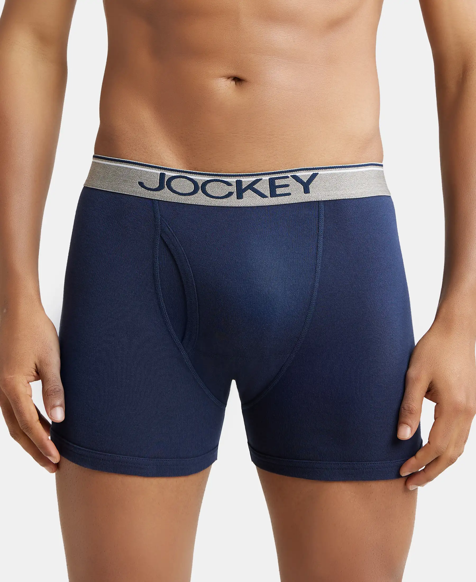Super Combed Cotton Rib Solid Boxer Brief with Ultrasoft and Durable Waistband - Navy/Charcoal Melange/Grey Melange (Pack of 3) - Image 9