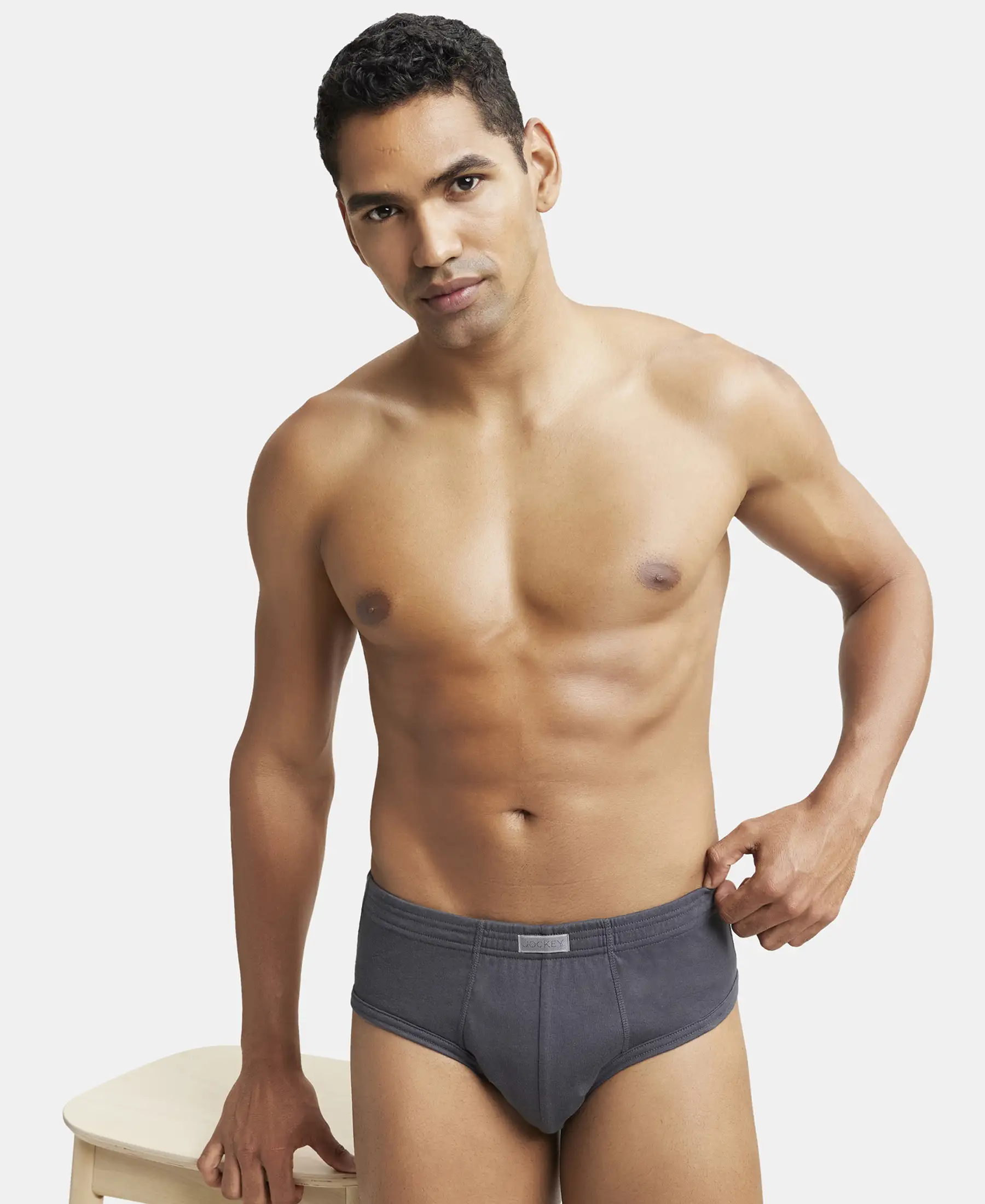 Super Combed Cotton Rib Solid Brief with StayFresh Treatment - Asphalt (Pack of 2) - Image 8
