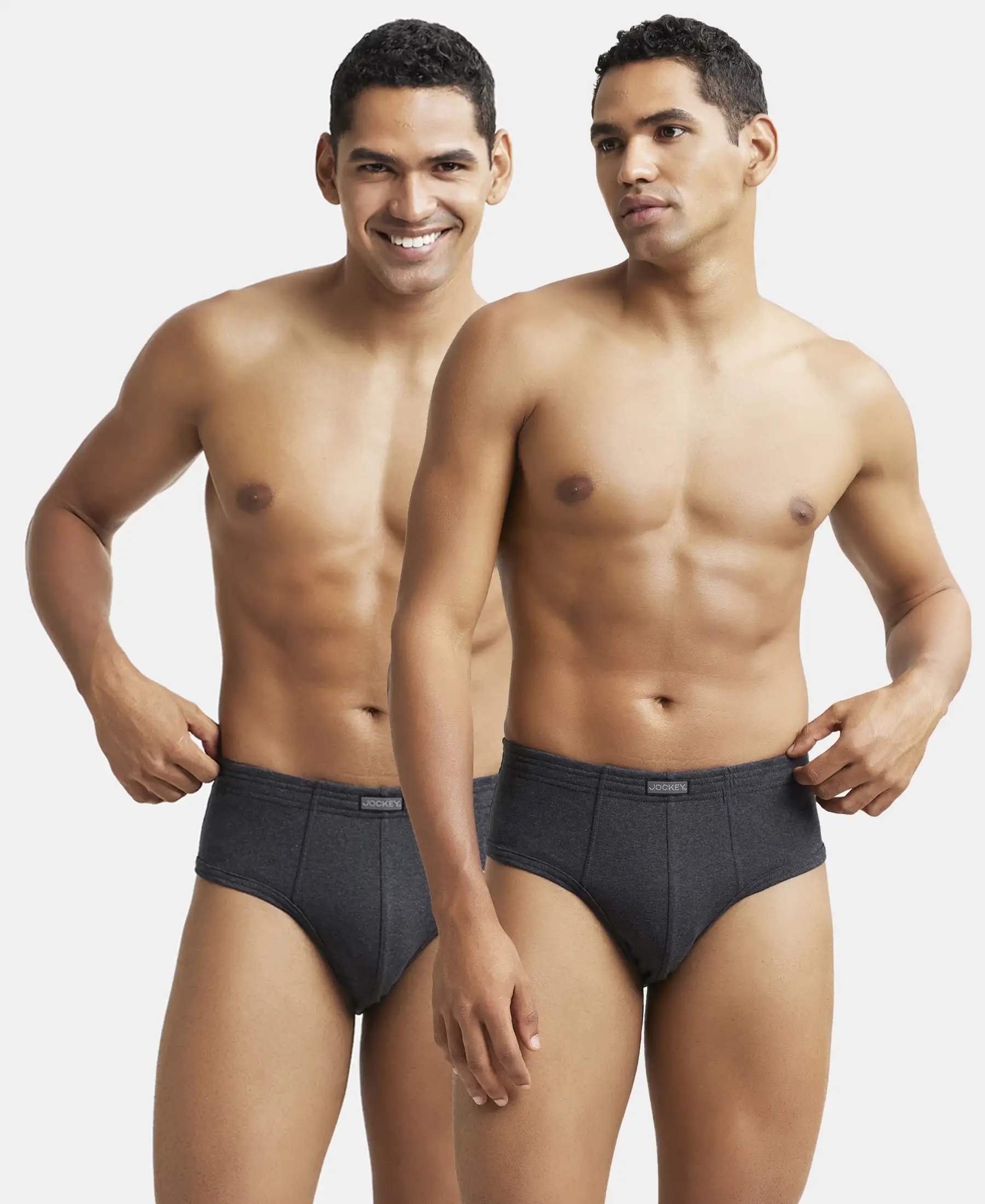 Super Combed Cotton Rib Solid Brief with StayFresh Treatment - Black Melange (Pack of 2)