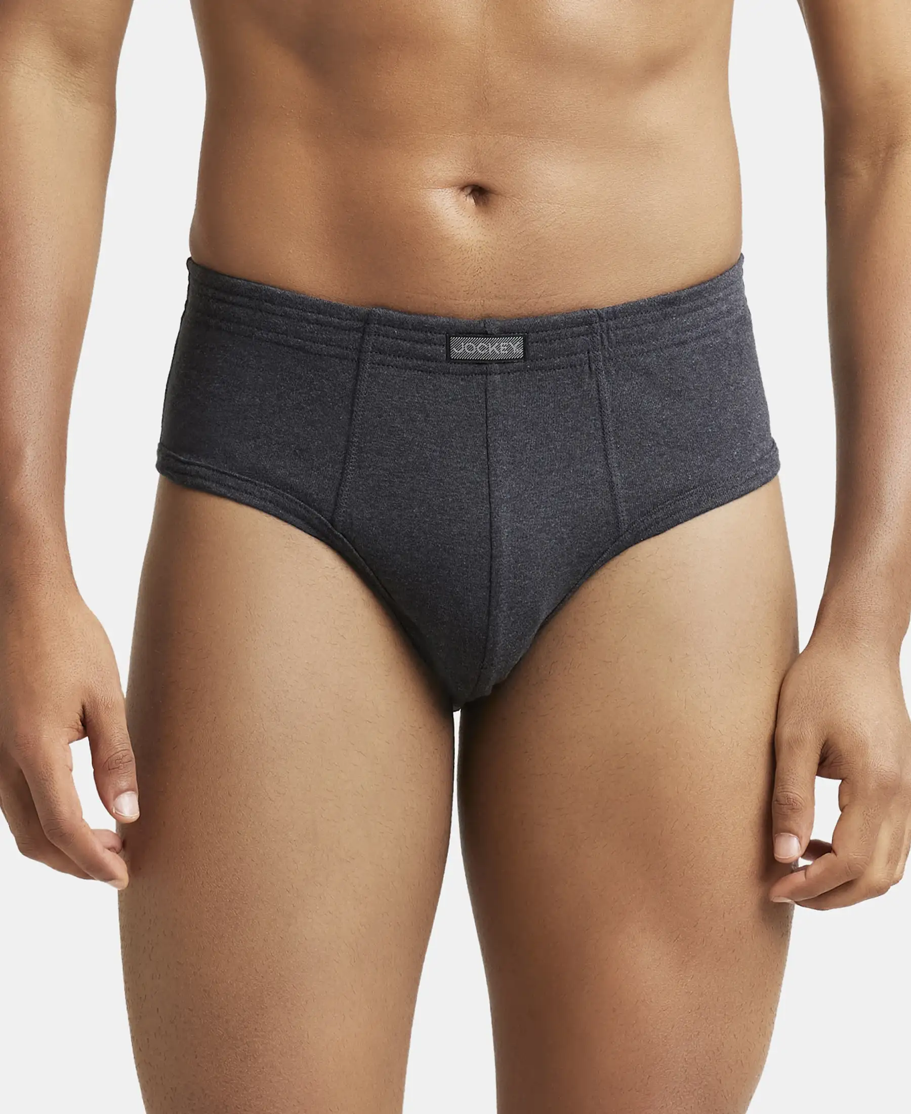 Super Combed Cotton Rib Solid Brief with StayFresh Treatment - Black Melange (Pack of 2) - Image 7