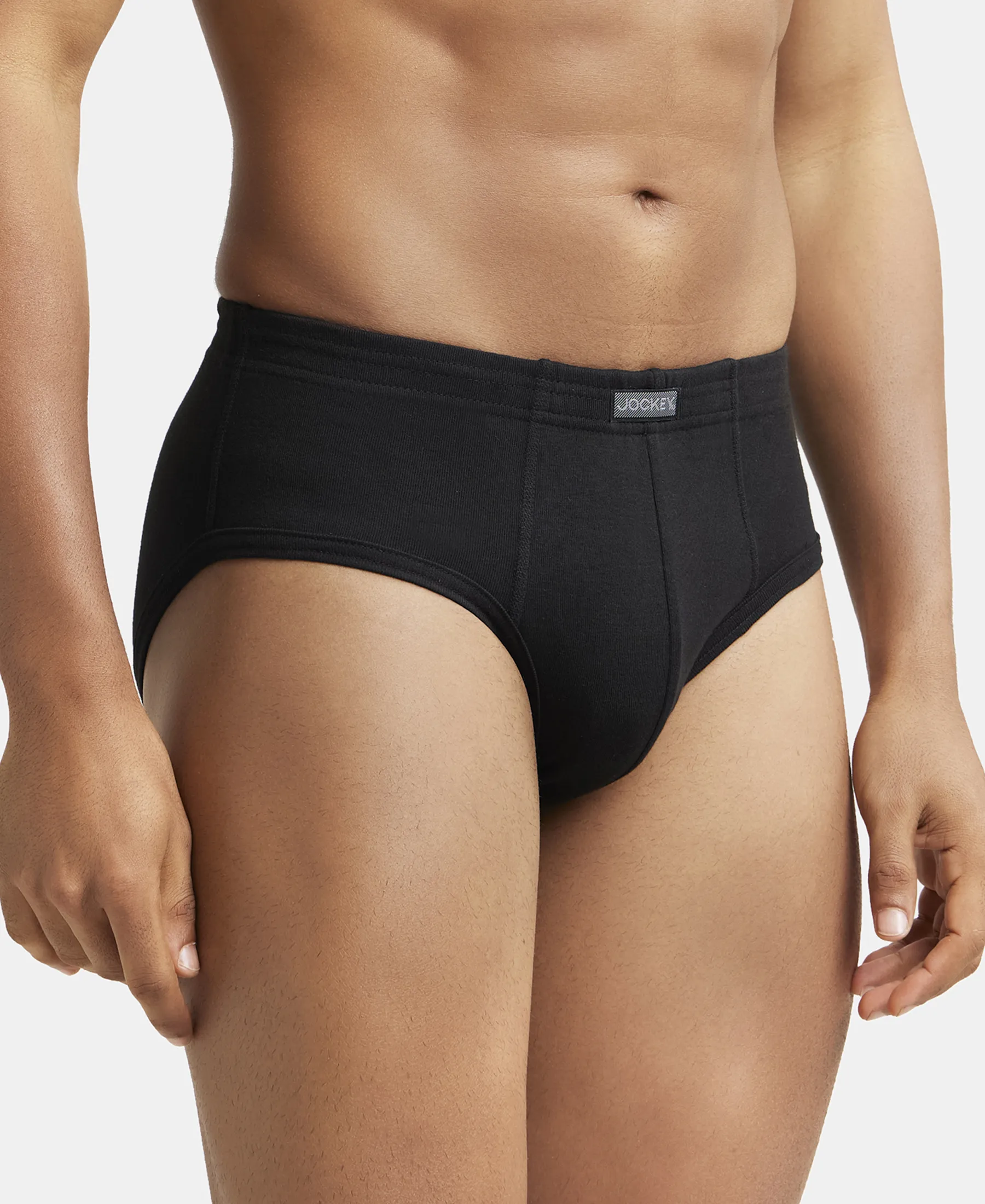 Super Combed Cotton Rib Solid Brief with StayFresh Treatment - Black (Pack of 2) - Image 2