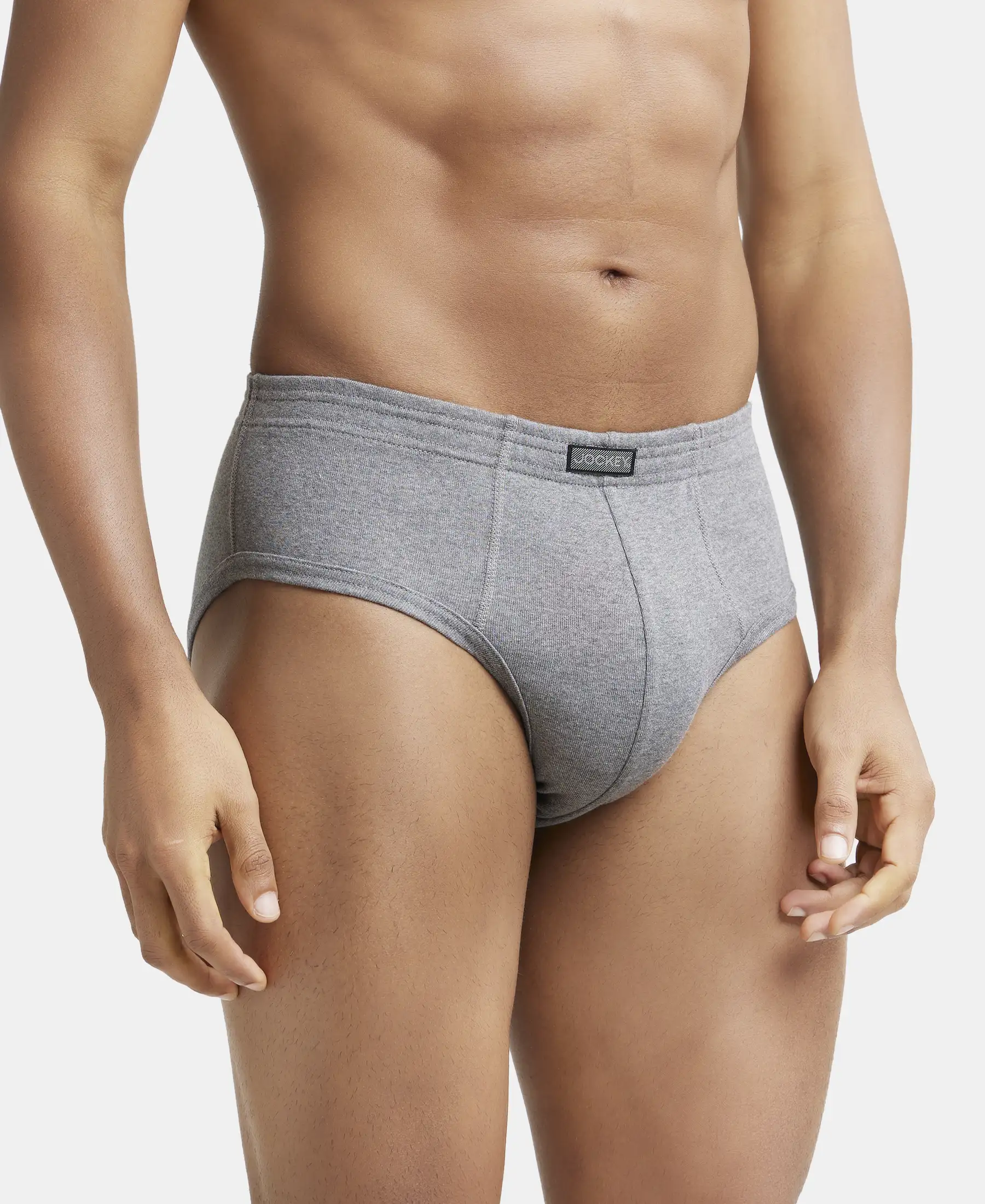 Super Combed Cotton Rib Solid Brief with StayFresh Treatment - Mid Grey Melange (Pack of 2) - Image 2