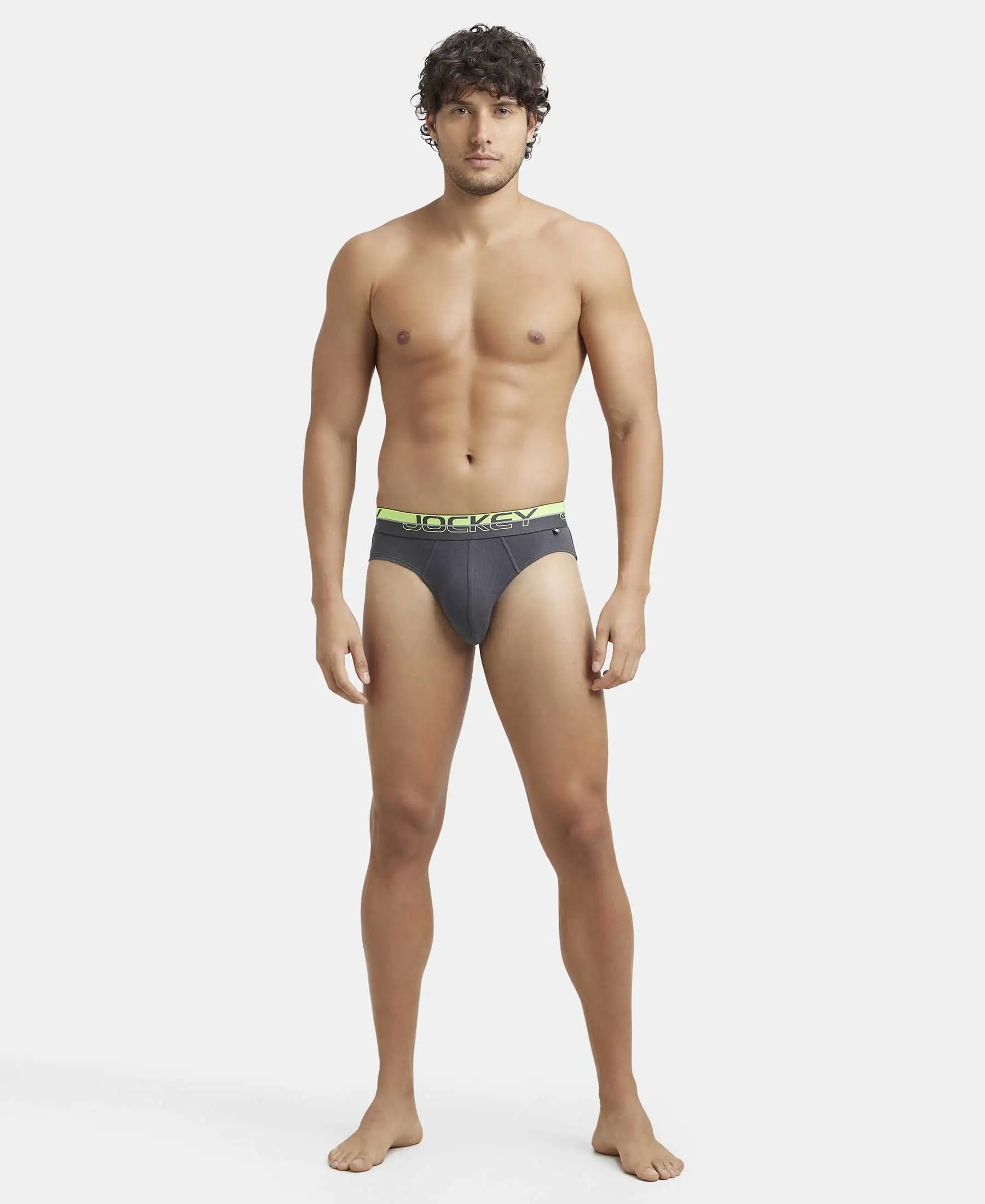 Super Combed Cotton Rib Solid Brief with Ultrasoft Waistband  - Asphalt - Image 4