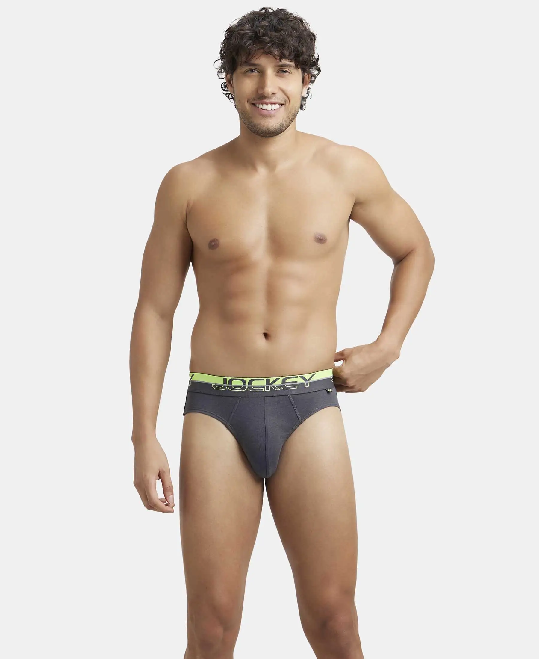 Super Combed Cotton Rib Solid Brief with Ultrasoft Waistband  - Asphalt - Image 5
