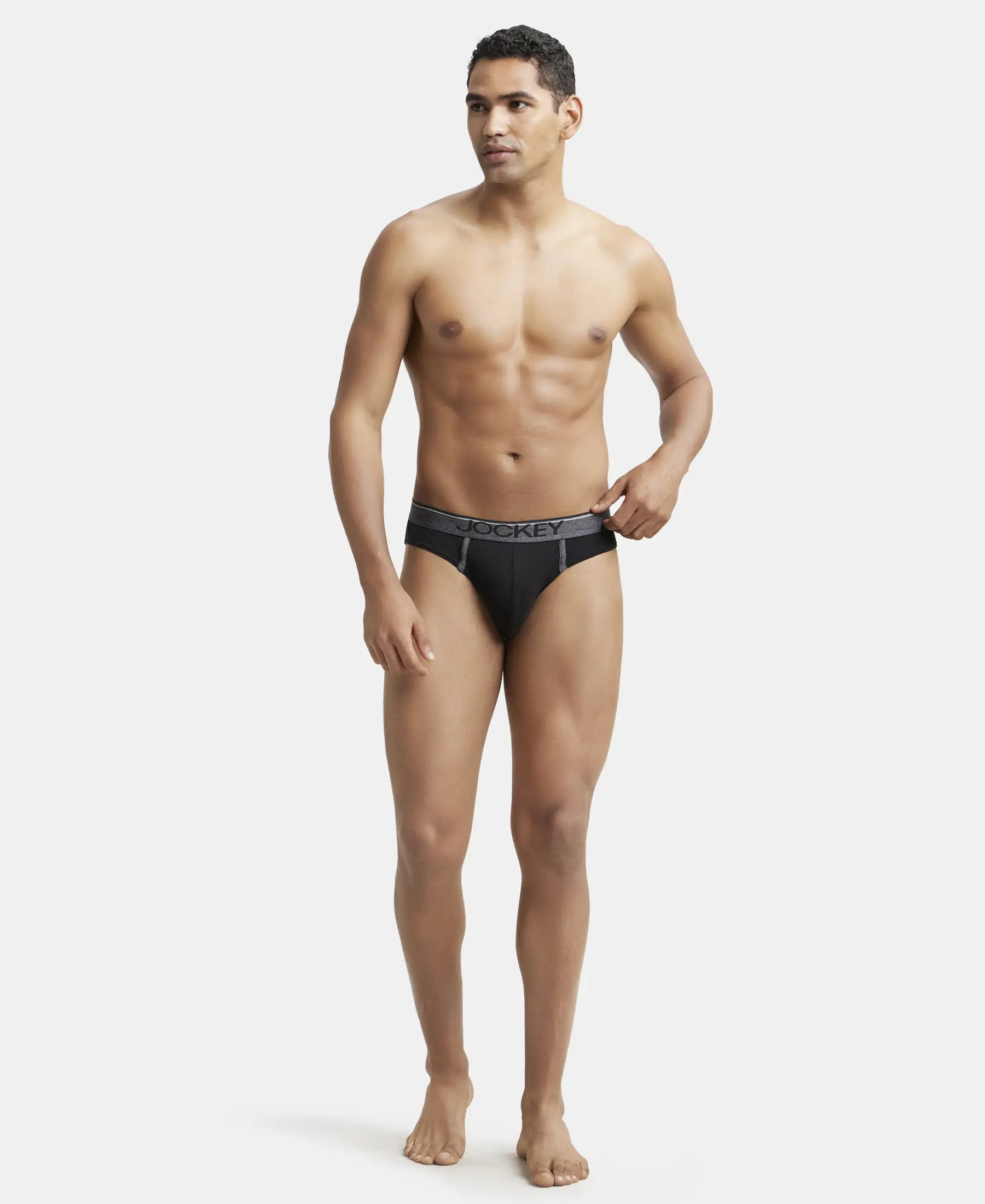 Super Combed Cotton Rib Solid Brief with Ultrasoft Waistband - Black - Image 4