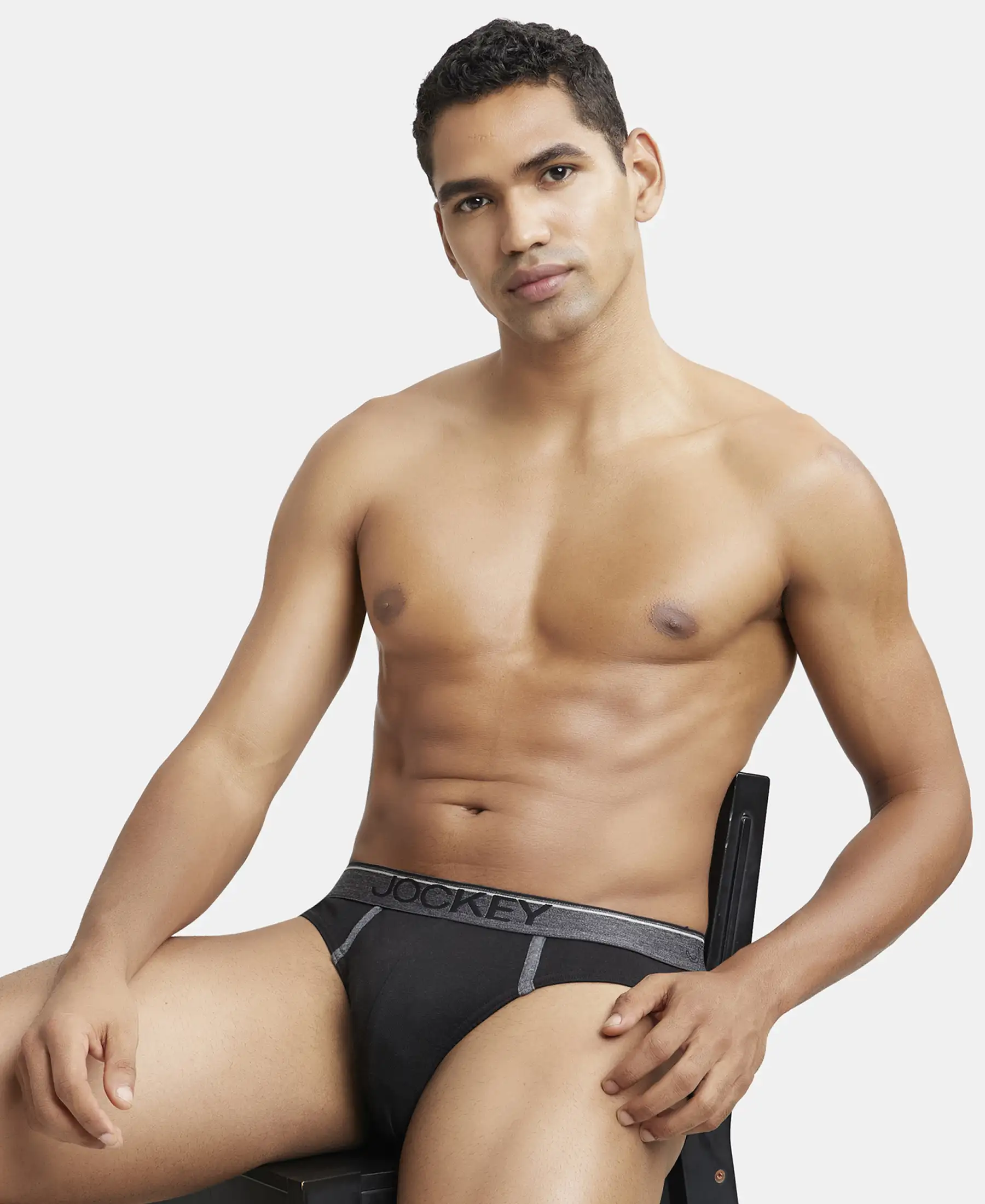 Super Combed Cotton Rib Solid Brief with Ultrasoft Waistband - Black - Image 5