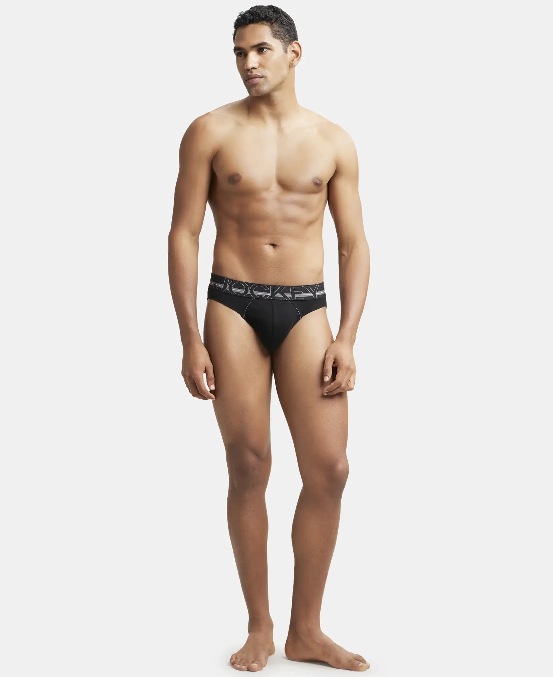 Super Combed Cotton Rib Solid Brief with Ultrasoft Waistband - Black - Image 4