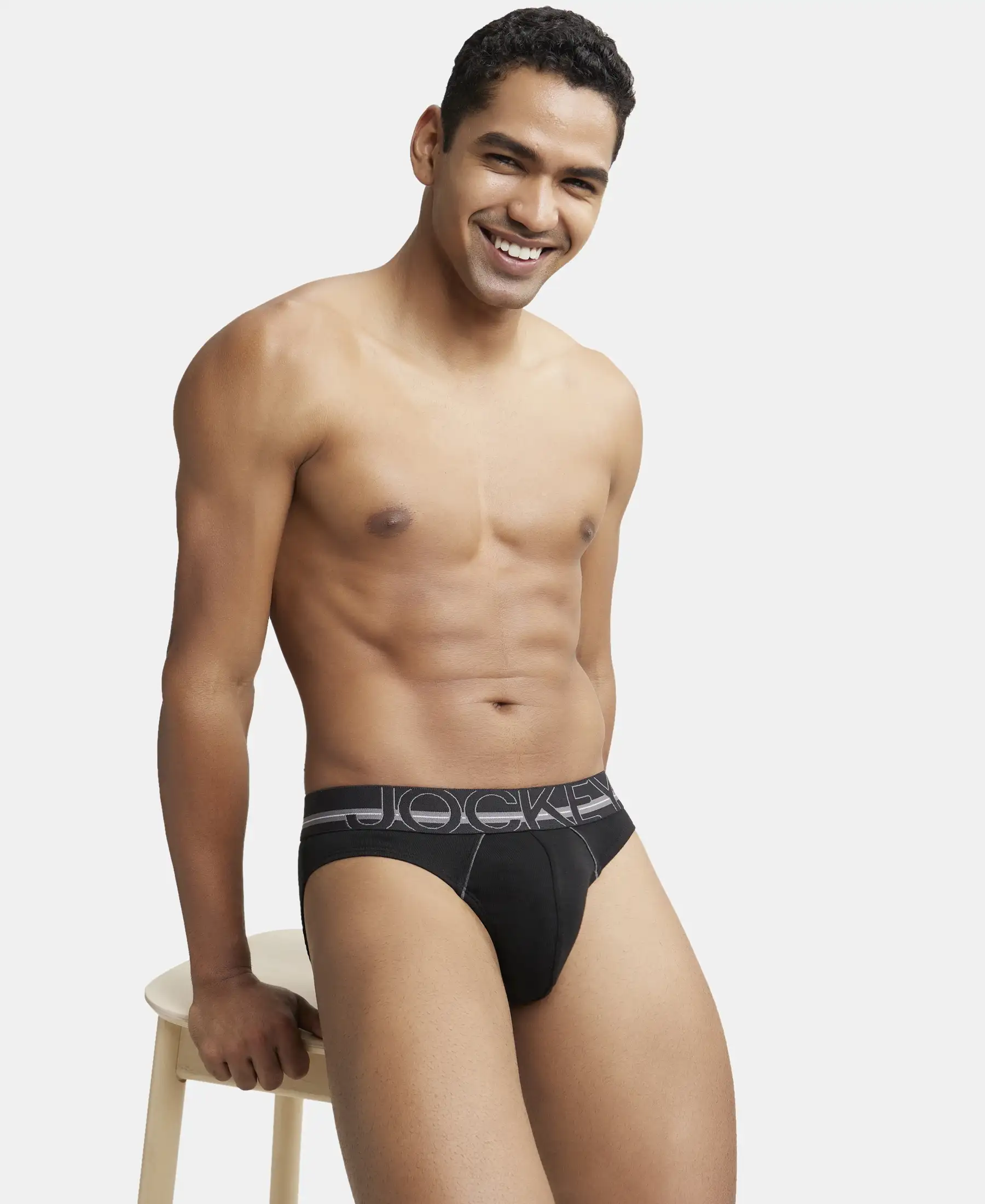 Super Combed Cotton Rib Solid Brief with Ultrasoft Waistband - Black - Image 5