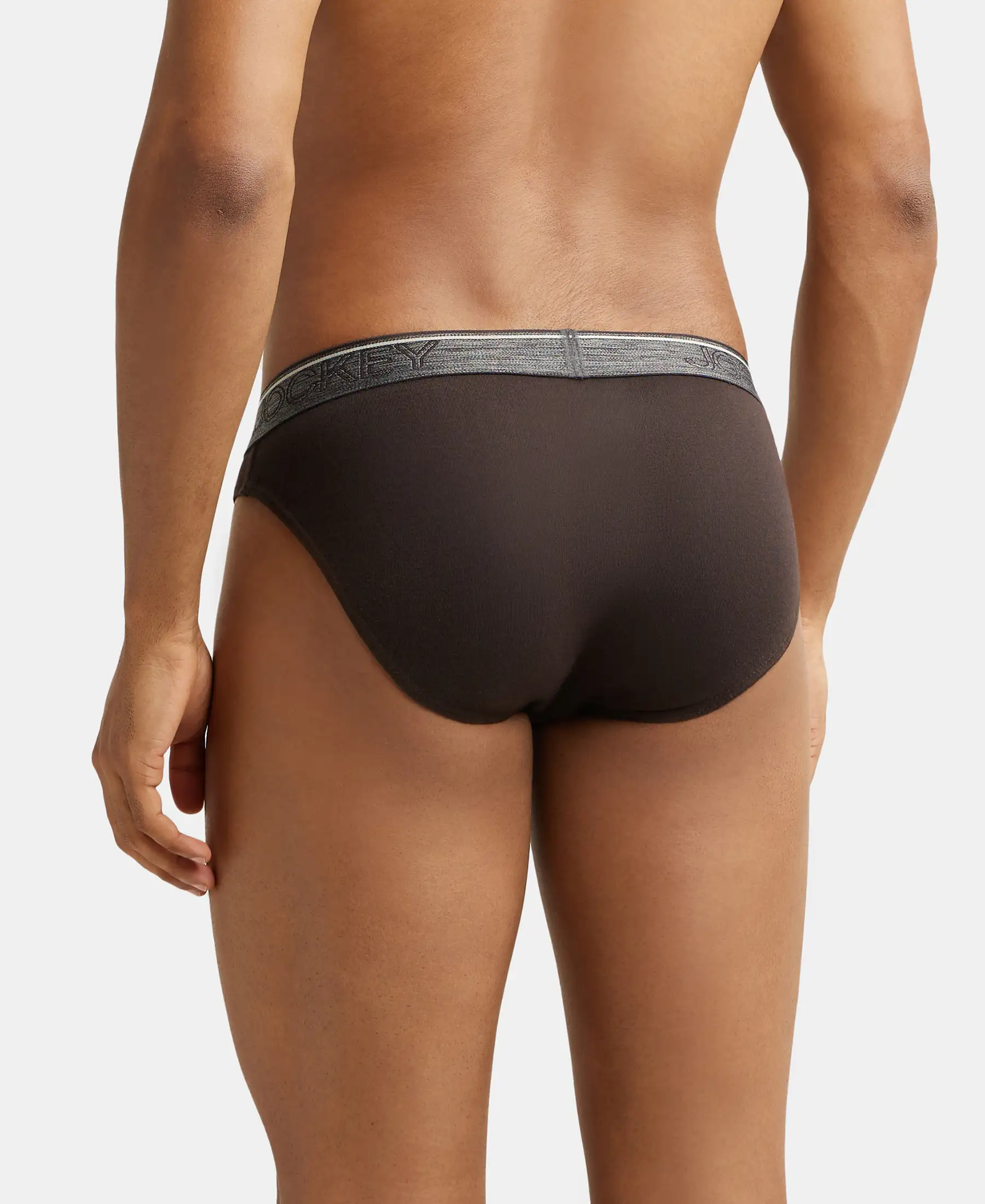 Super Combed Cotton Rib Solid Brief with Ultrasoft Waistband - Brown (Pack of 2) - Image 3