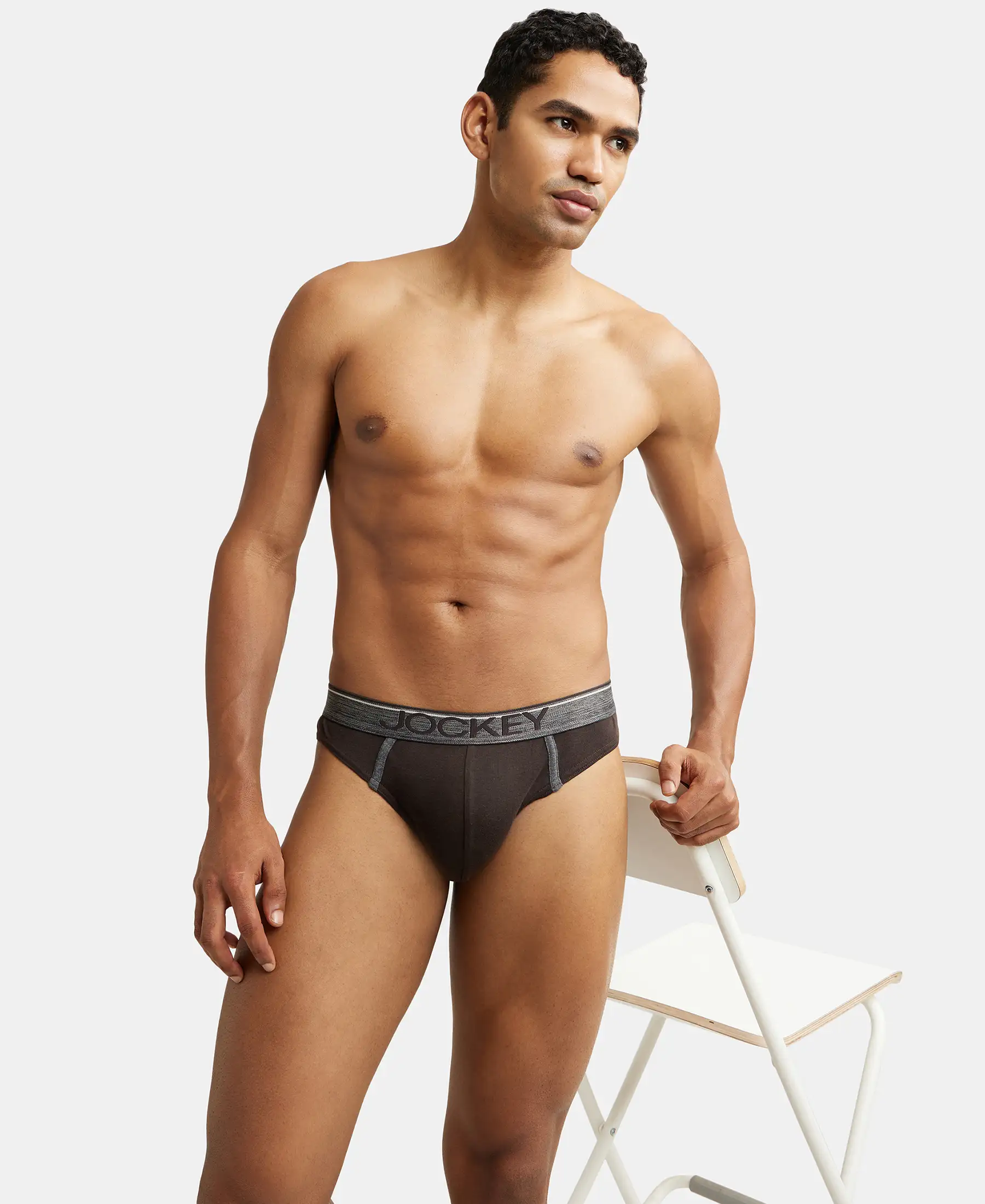Super Combed Cotton Rib Solid Brief with Ultrasoft Waistband - Brown (Pack of 2) - Image 9
